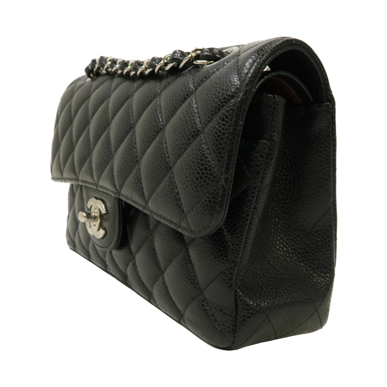 CHANEL 【激減優惠】菱格Caviar皮革Classic Flap 23銀扣鏈帶肩背袋黑色