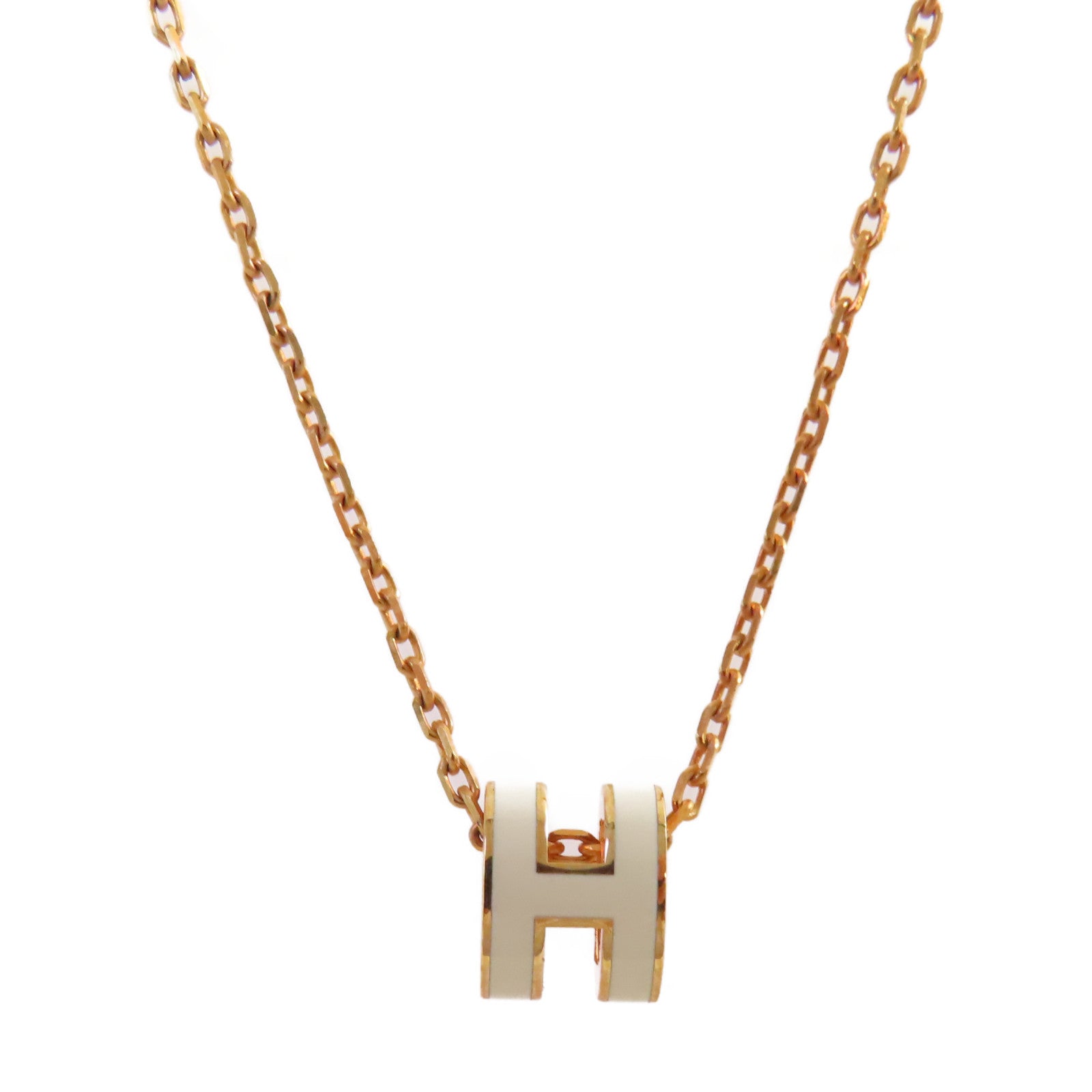 HERMES 金屬/琺瑯Mini Pop H Necklace耳環Nata奶茶色/金色