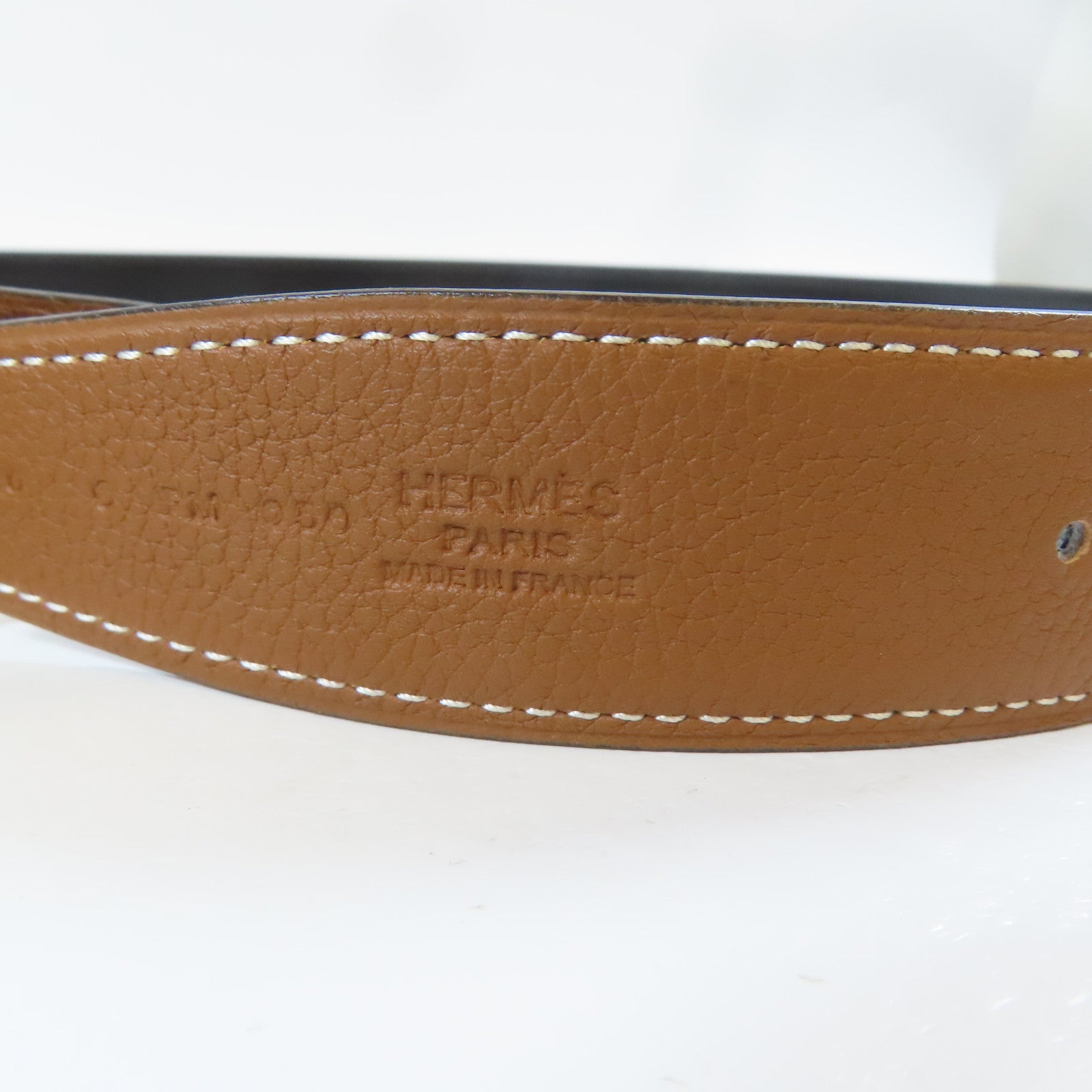 HERMES 皮革Belt金扣皮帶啡色/黑色80cm