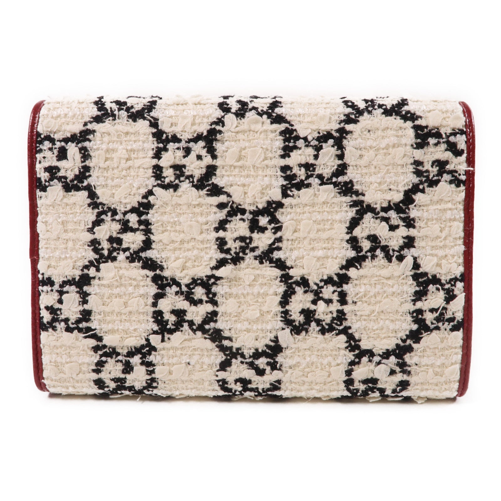 GUCCI 軟呢GG Supreme Wallet On Chain銀扣鏈帶肩背袋白色/紅色