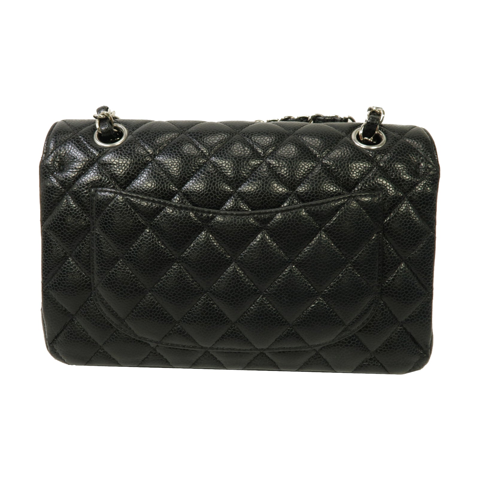 CHANEL 【激減優惠】菱格Caviar皮革Classic Flap 23銀扣鏈帶肩背袋黑色