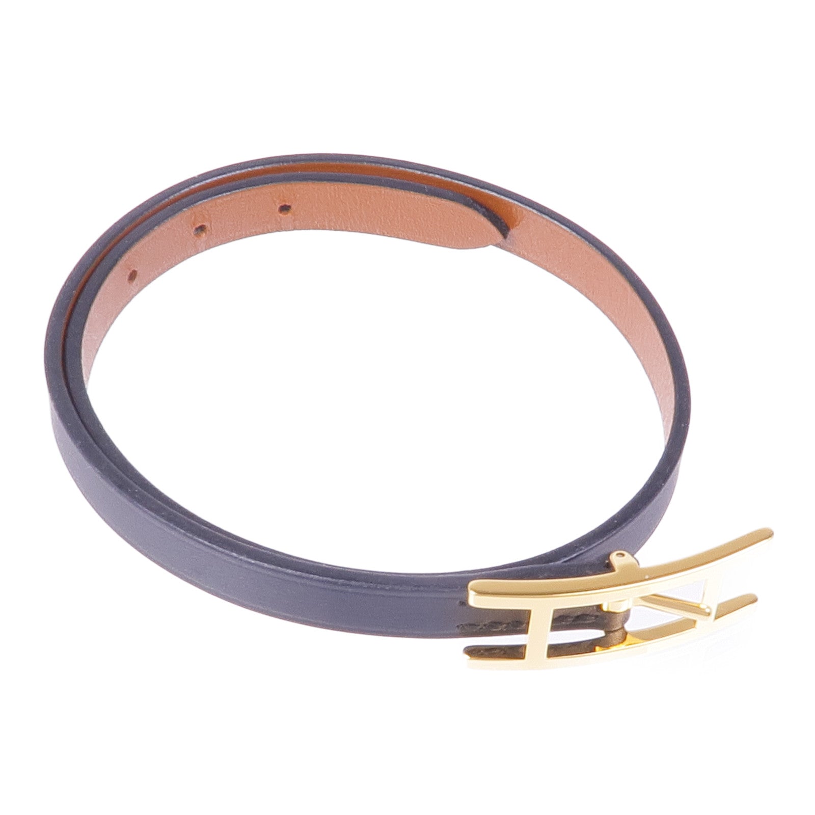 HERMES GHW Double Tour Bracelet Swift Leather Black Noir