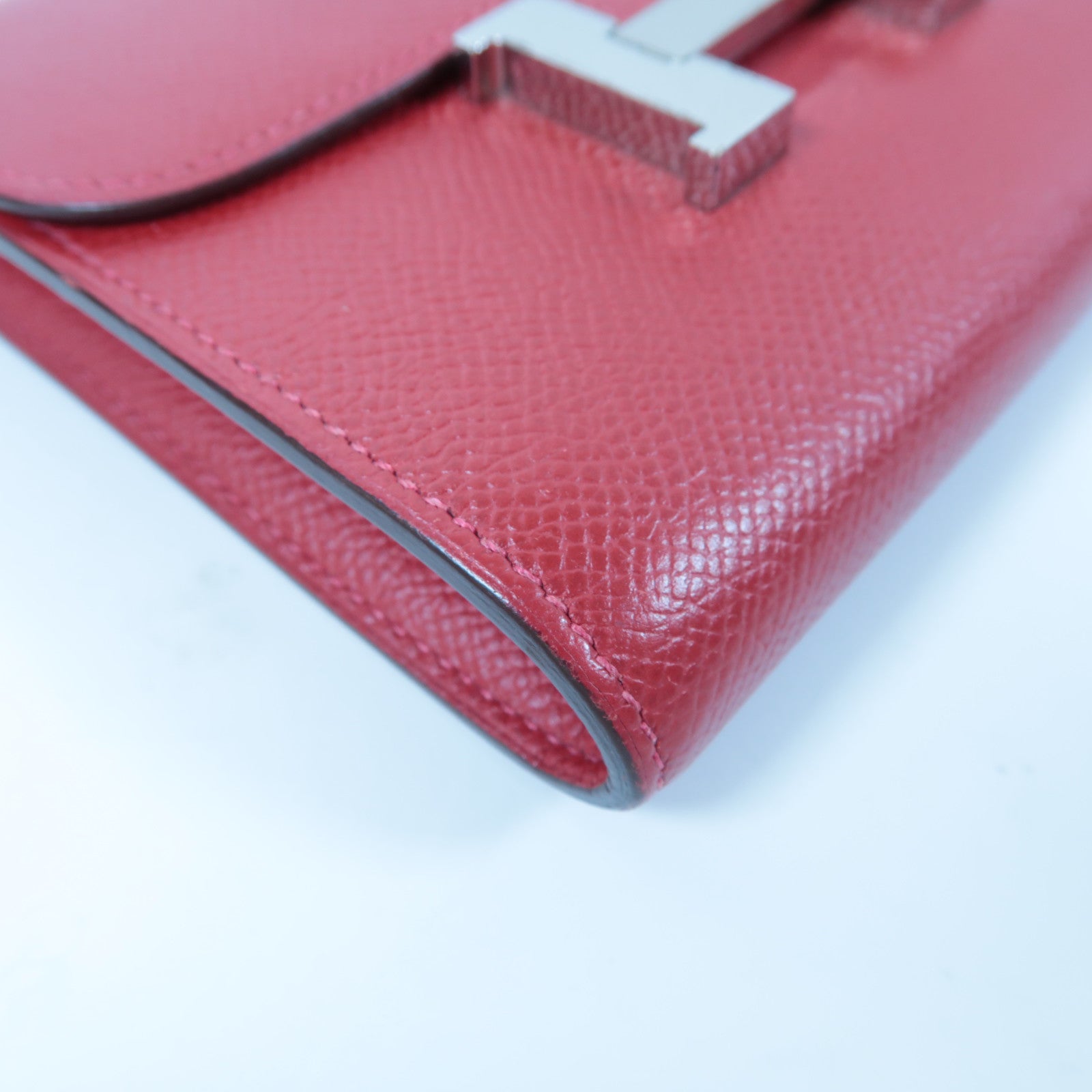 HERMES 【激減優惠】Epsom皮革Constance Wallet銀扣錢包紅色