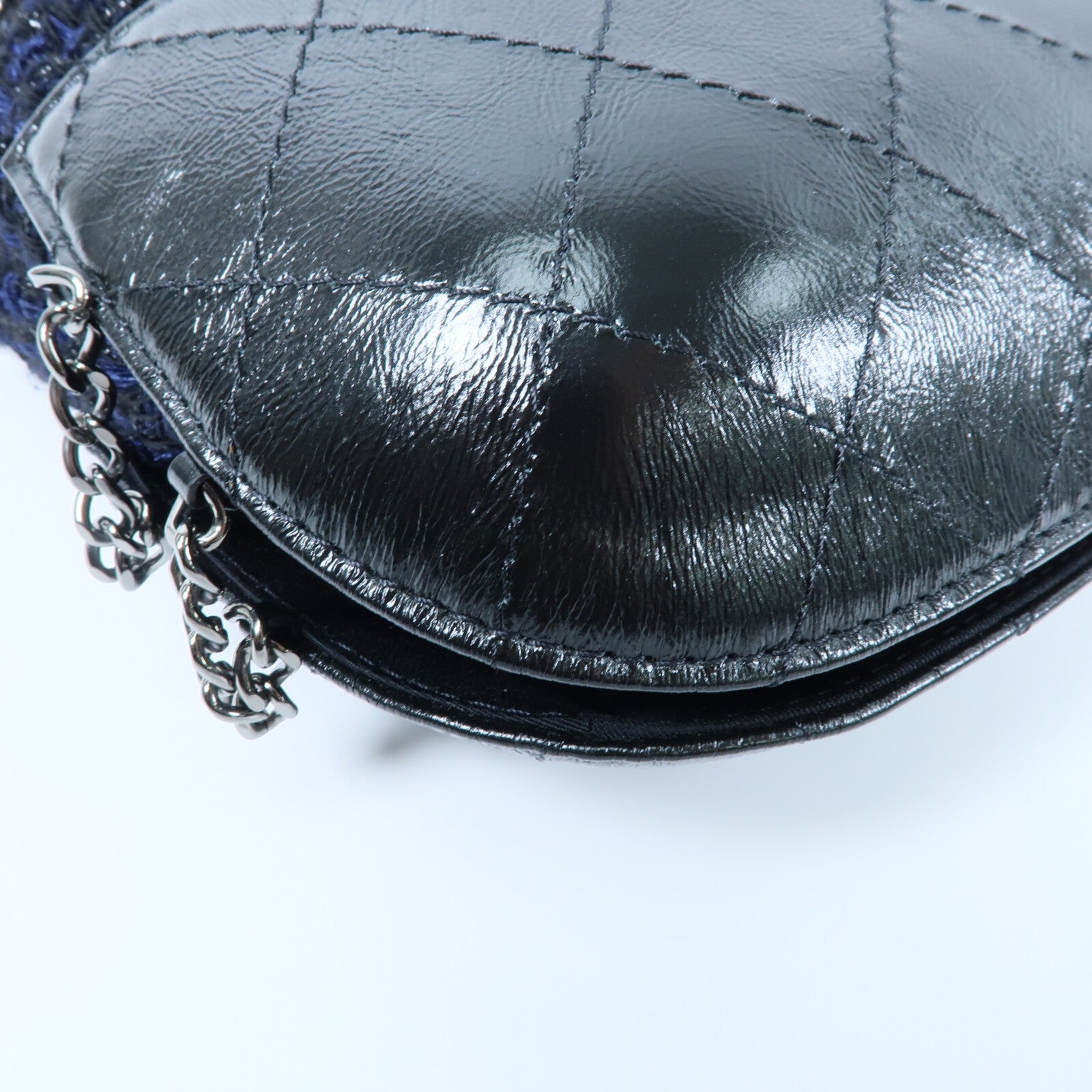 CHANEL 牛皮皮革/Tweed Small Gabrielle Bucket鏈帶肩背袋