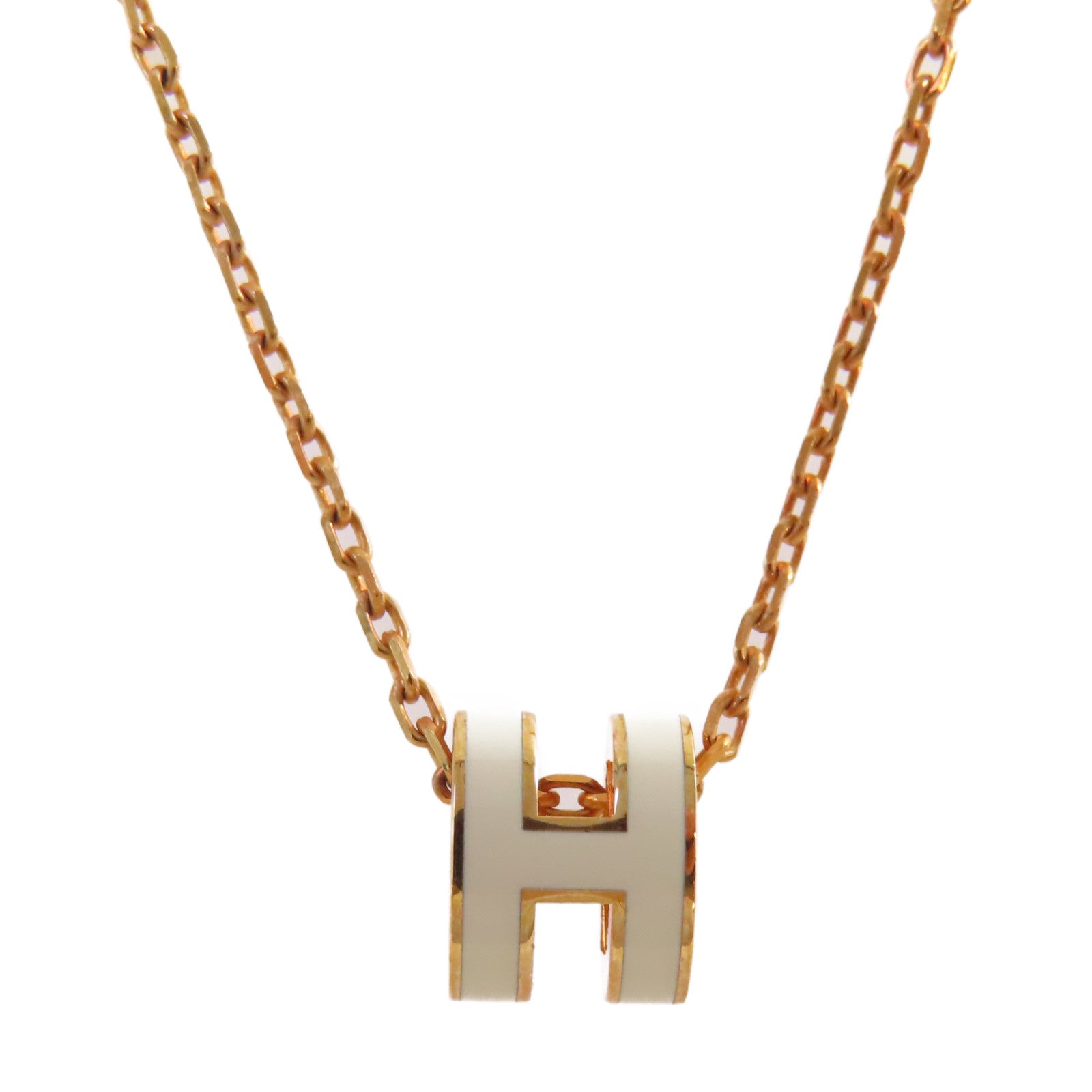 HERMES 金屬/琺瑯Mini Pop H Necklace耳環Nata奶茶色/金色