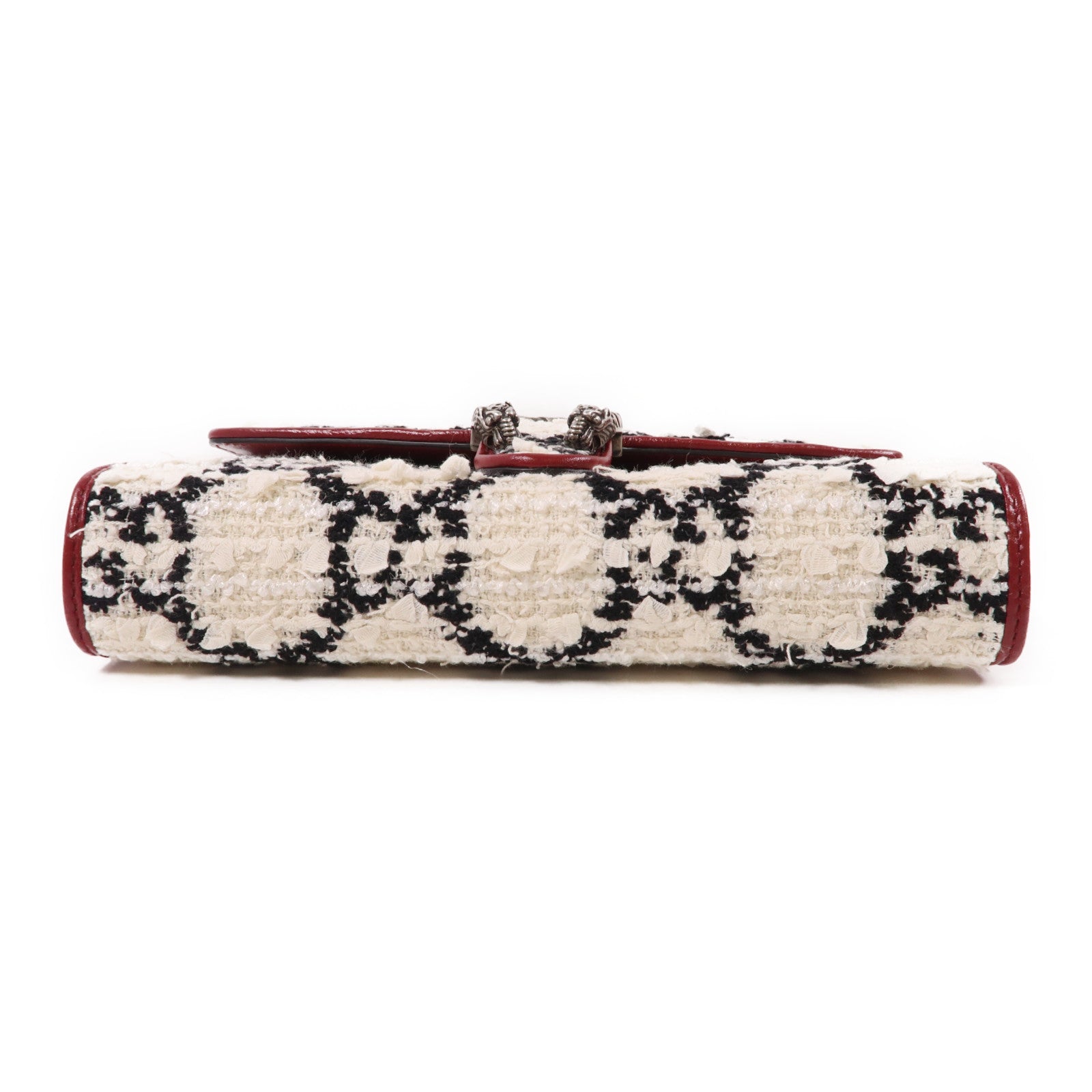 GUCCI 軟呢GG Supreme Wallet On Chain銀扣鏈帶肩背袋白色/紅色