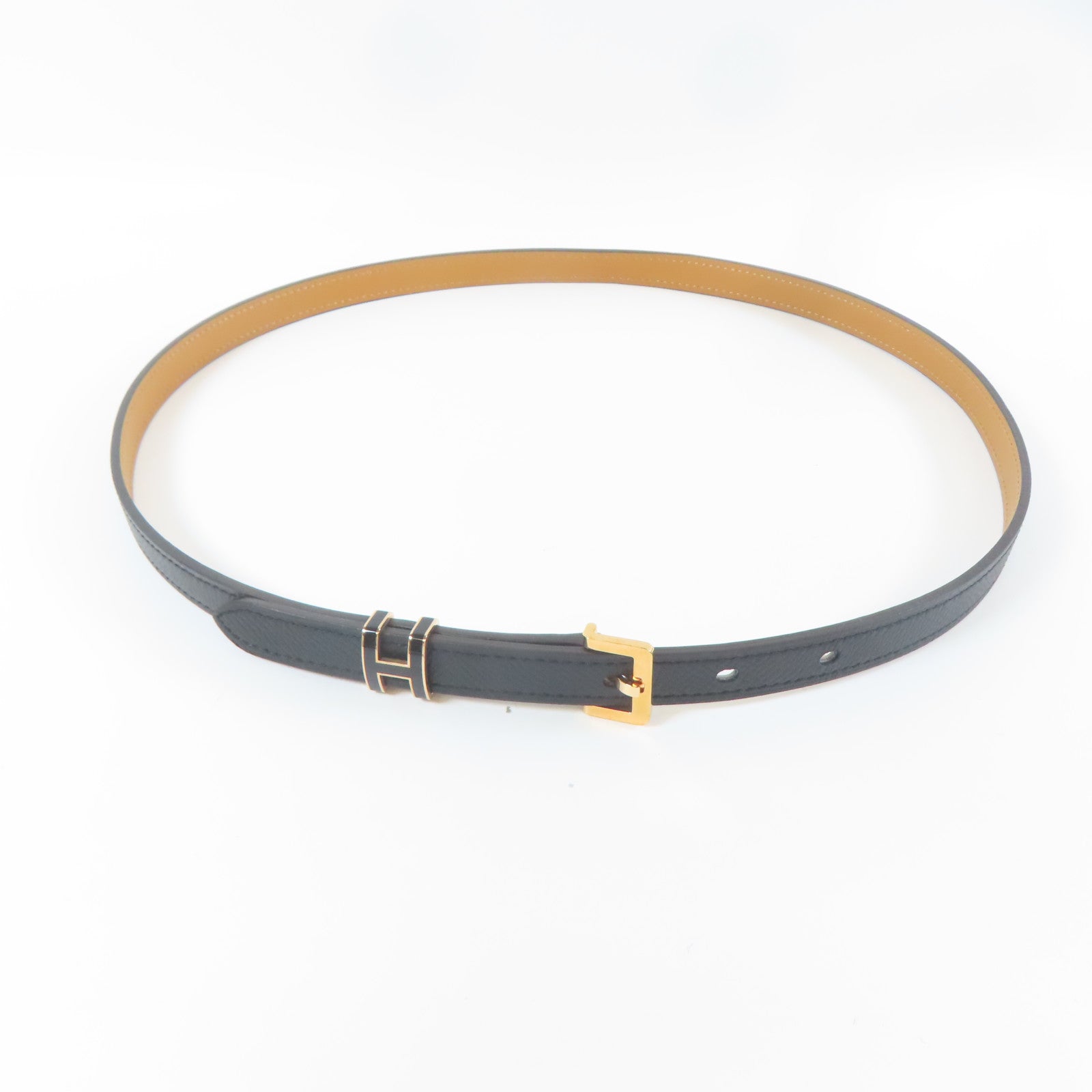 HERMES Veau Epsom皮革Pop H Belt金扣皮帶黑色