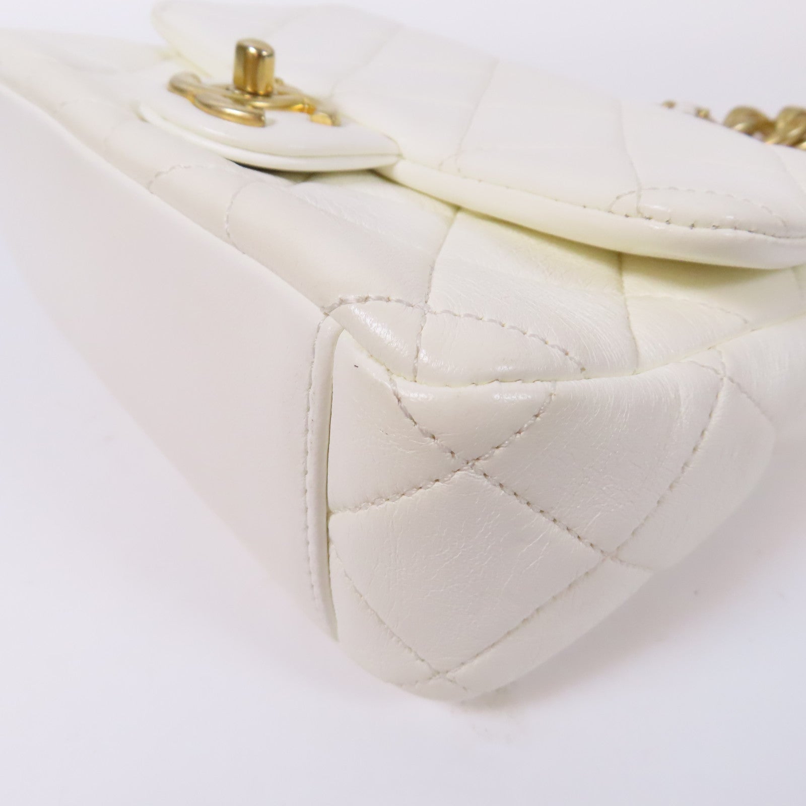 CHANEL 【激減優惠】菱格羊皮皮革Mini Flap Chain Shoulder金扣鏈帶肩背袋白色