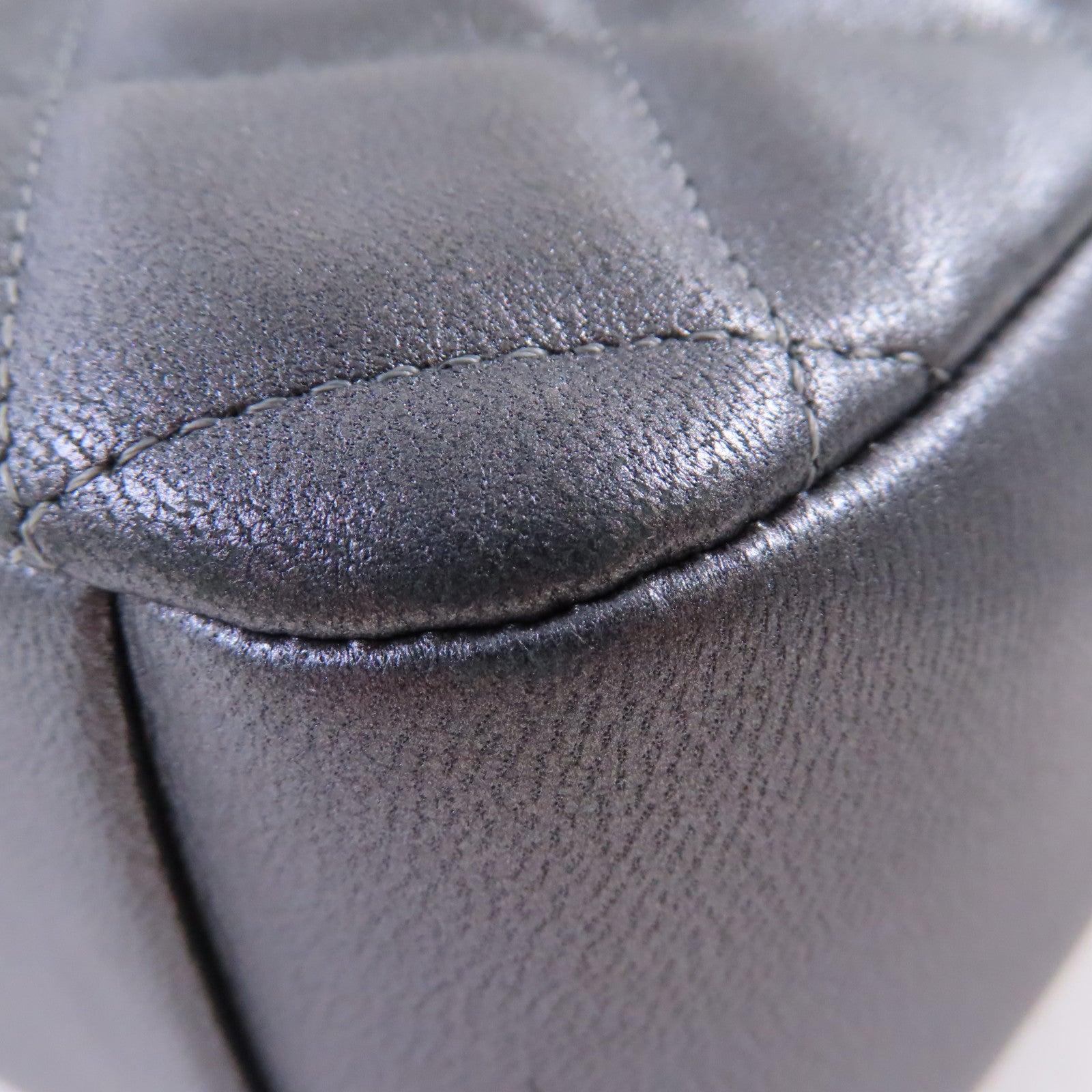 CHANEL 【激減優惠】菱格牛皮皮革Chain Shoulder Bag銀扣鏈帶肩背袋銀灰色