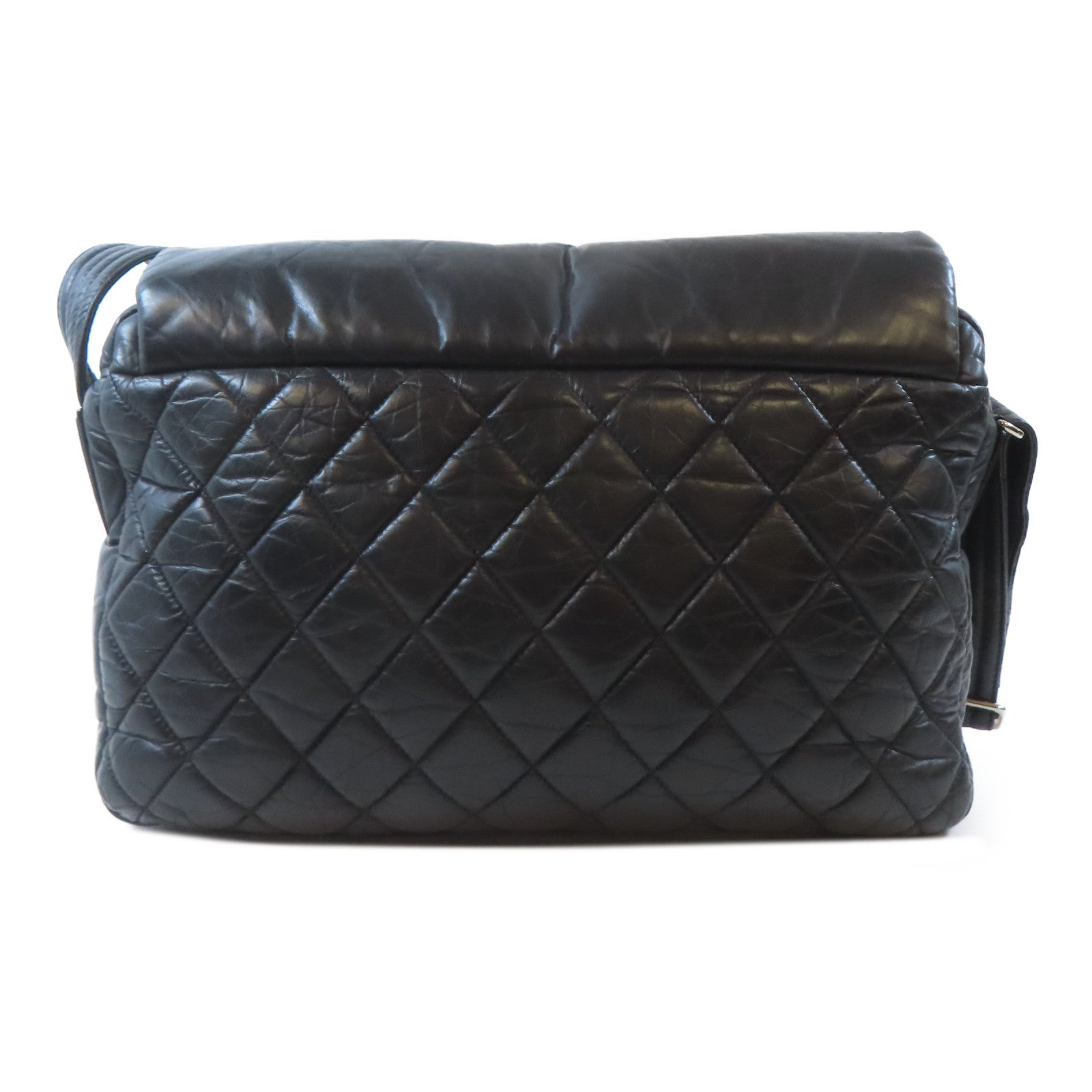CHANEL 菱格尼龍Coco Cocoon Messenger Bag銀扣肩背袋黑色