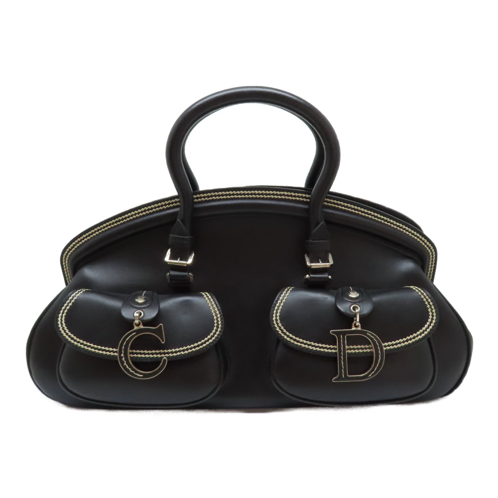 Dior 牛皮皮革Hand Bag銀扣手挽袋黑色