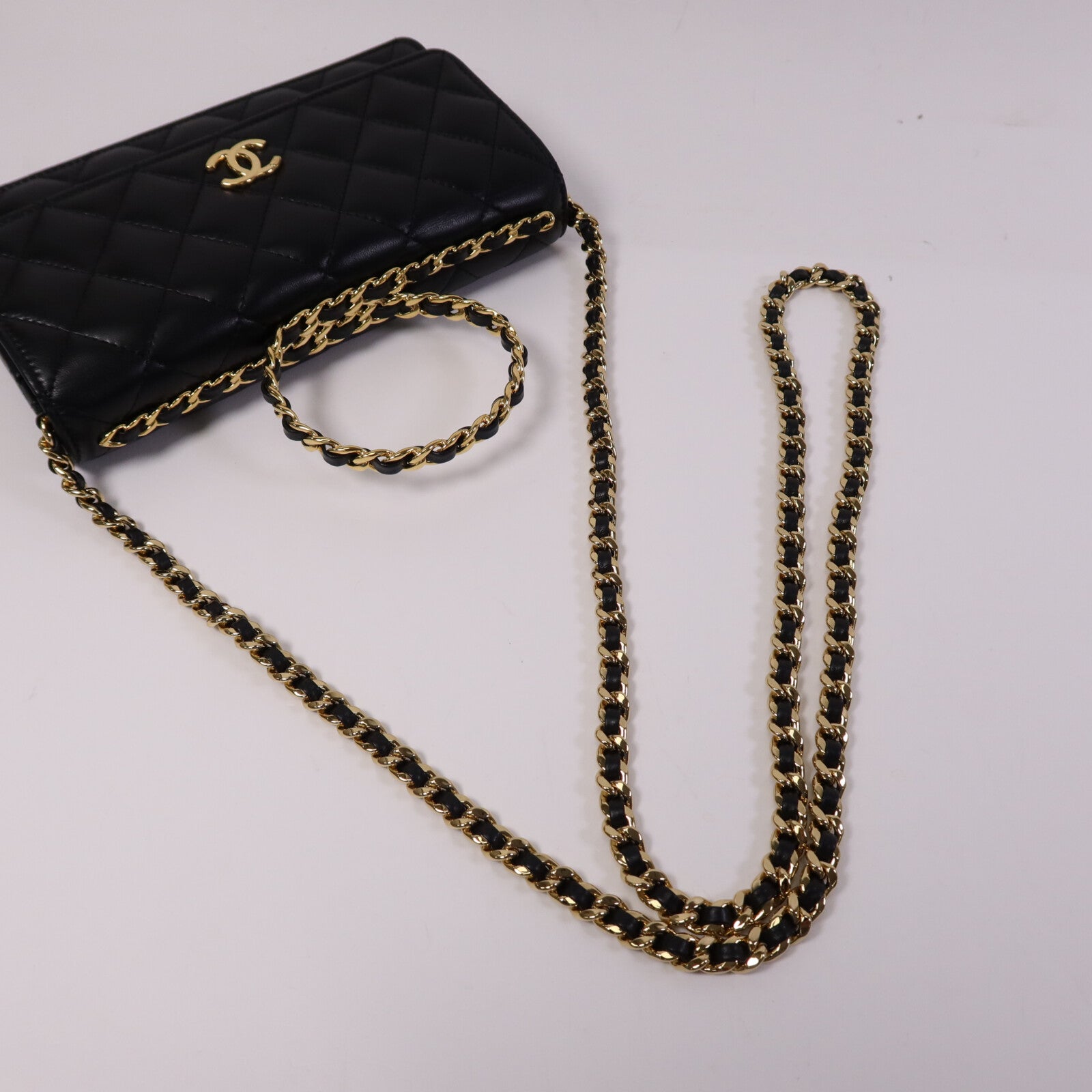 CHANEL 羊皮皮革WOC Wallet On Chain Handle金扣鏈帶手挽肩背兩用袋
