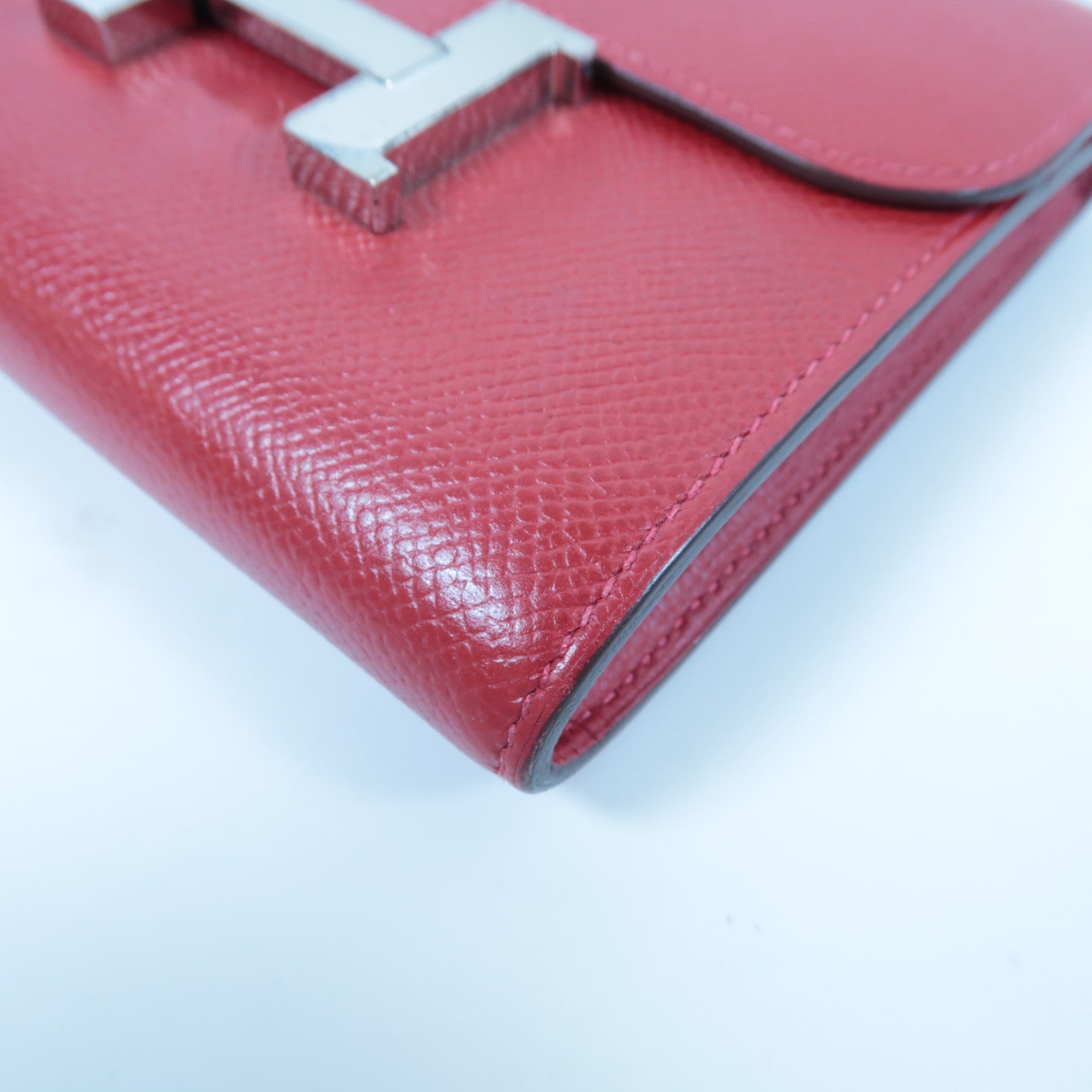 HERMES 【激減優惠】Epsom皮革Constance Wallet銀扣錢包紅色