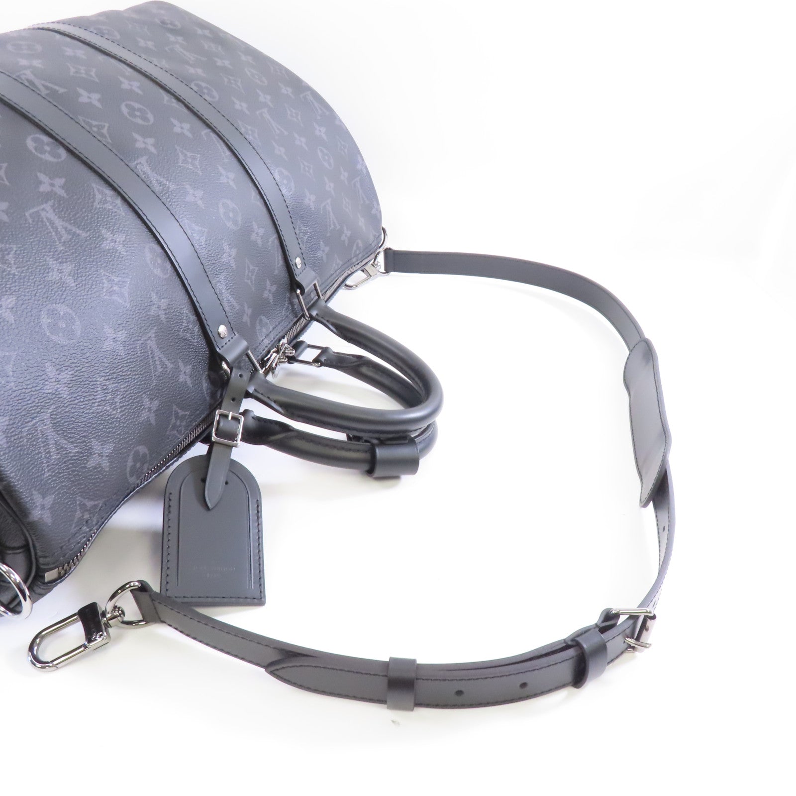 LOUIS VUITTON Monogram Eclipse Keepall Bandouliere 45銀扣手挽肩背兩用袋黑色