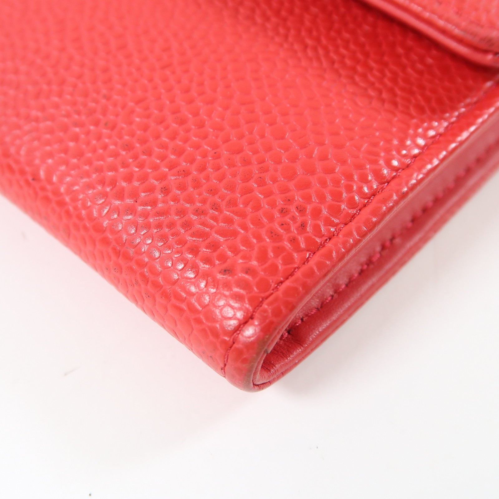 CHANEL Caviar皮革Long Wallet銀扣長錢包紅色
