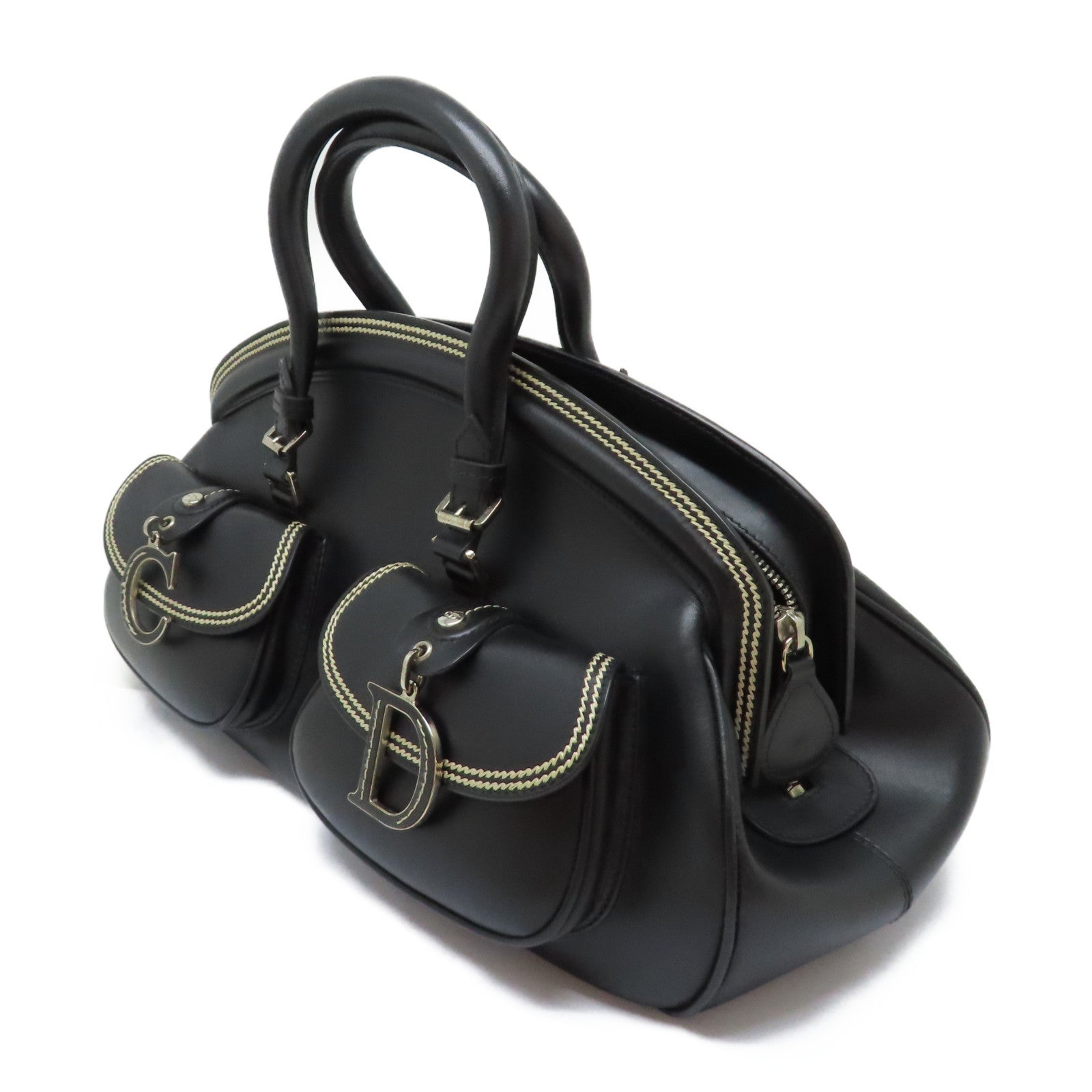 Dior 牛皮皮革Hand Bag銀扣手挽袋黑色