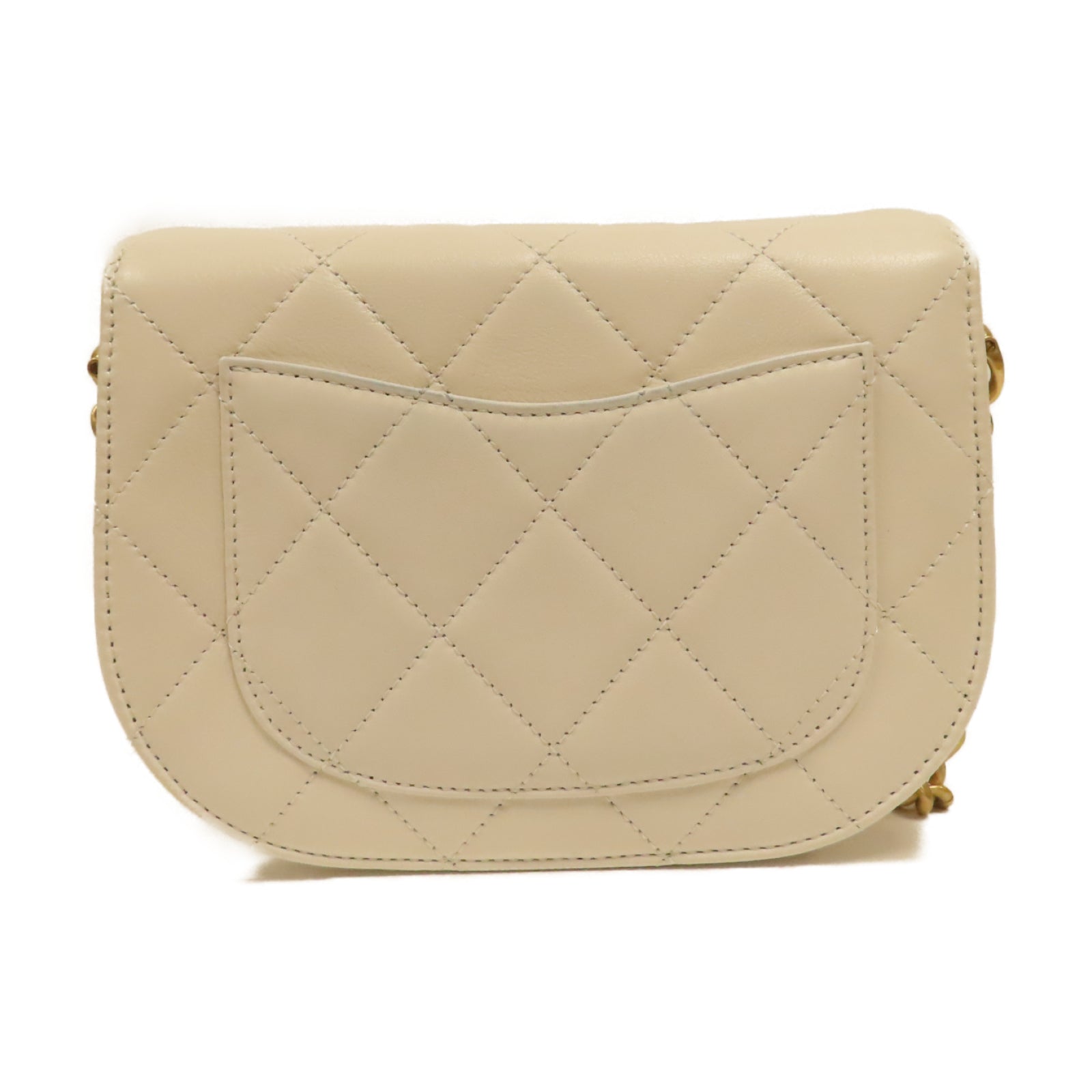 CHANEL 菱格牛皮皮革Shoulder Bag金扣鏈帶肩背袋白色