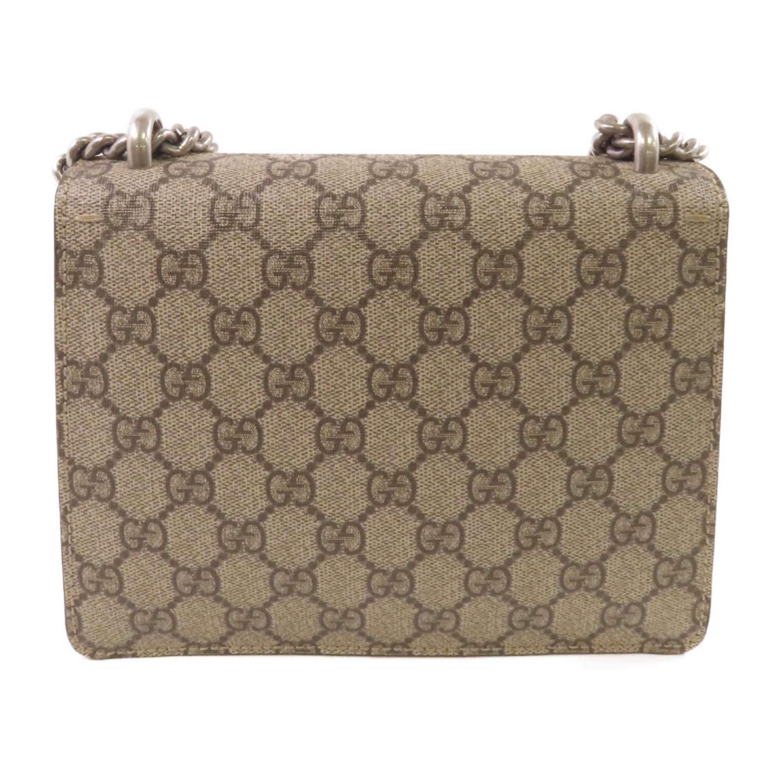 GUCCI 塗層帆布GG Supreme Dionysus Mini Chain Shoulder Bag銀扣鏈帶肩背袋啡色