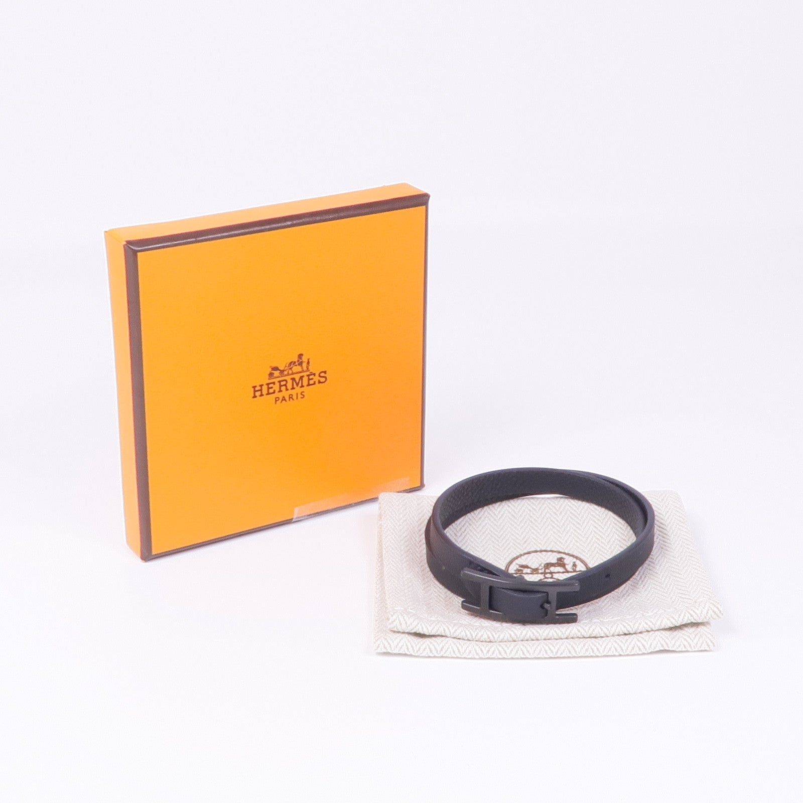 HERMES Swift/Epsom皮革Behapi Double Tour Bracelet手帶Noir