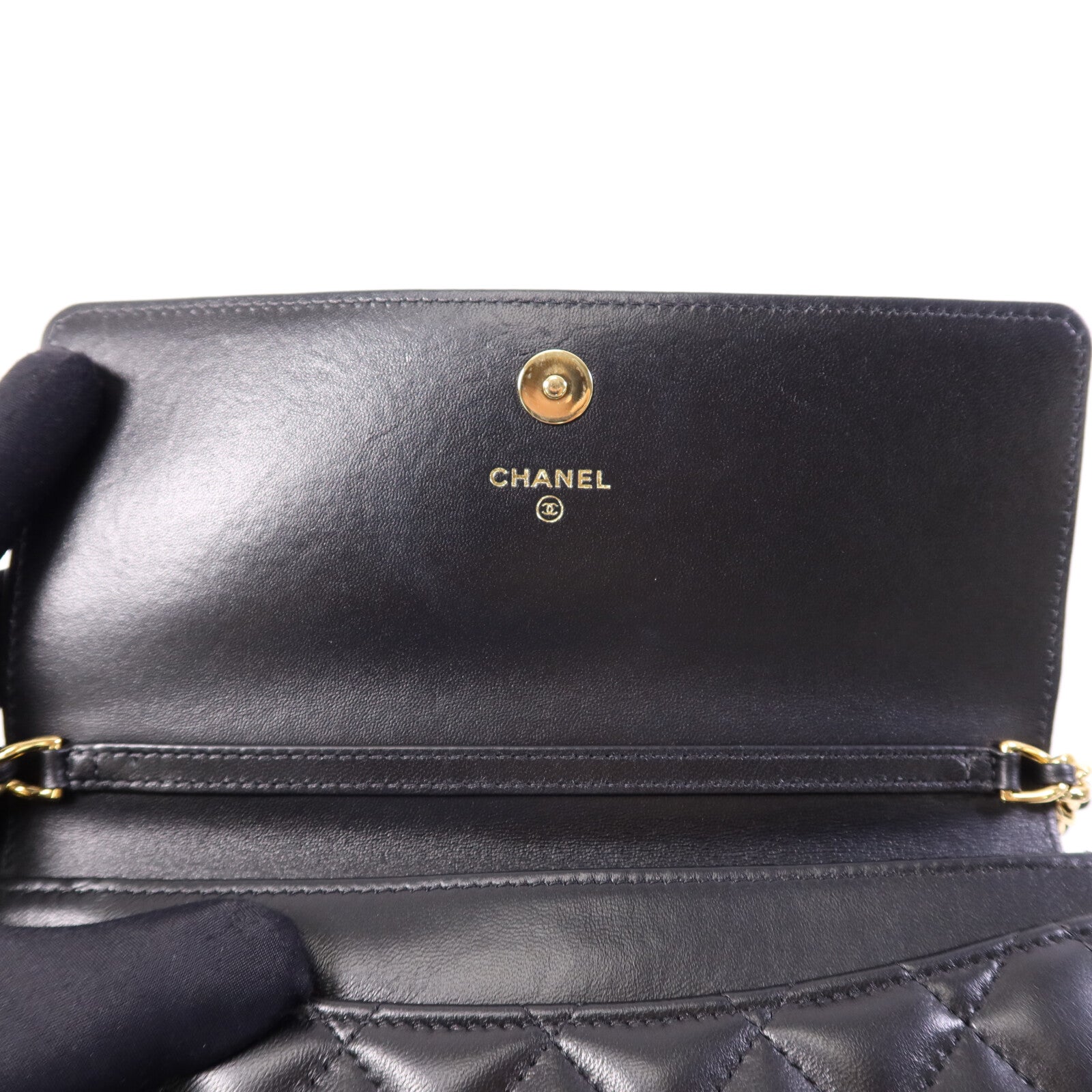 CHANEL 羊皮皮革WOC Wallet On Chain Handle金扣鏈帶手挽肩背兩用袋
