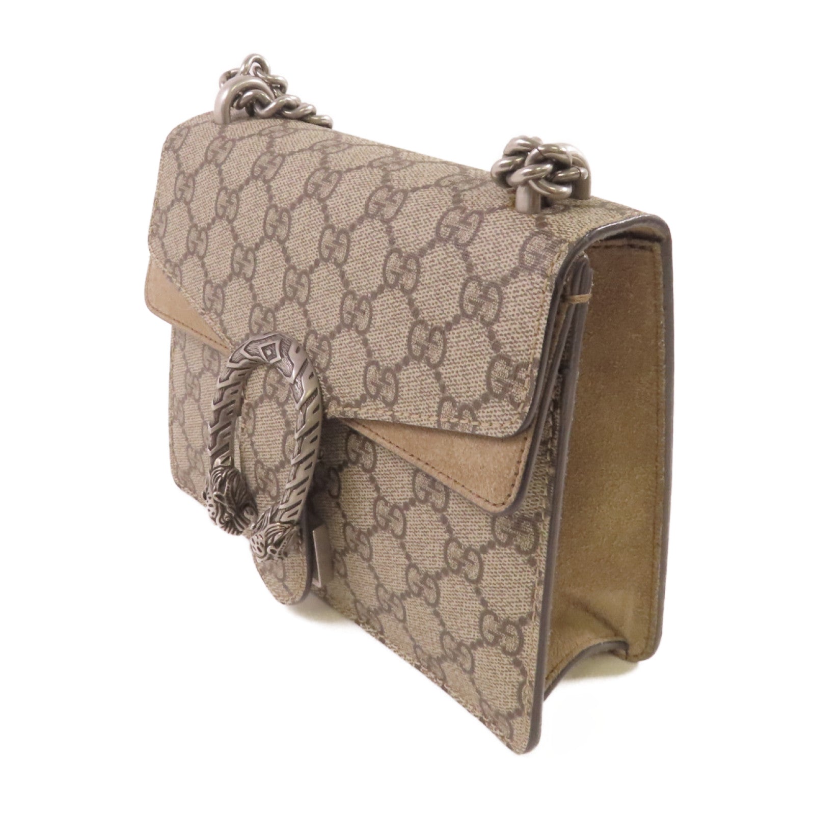 GUCCI 塗層帆布GG Supreme Dionysus Mini Chain Shoulder Bag銀扣鏈帶肩背袋啡色
