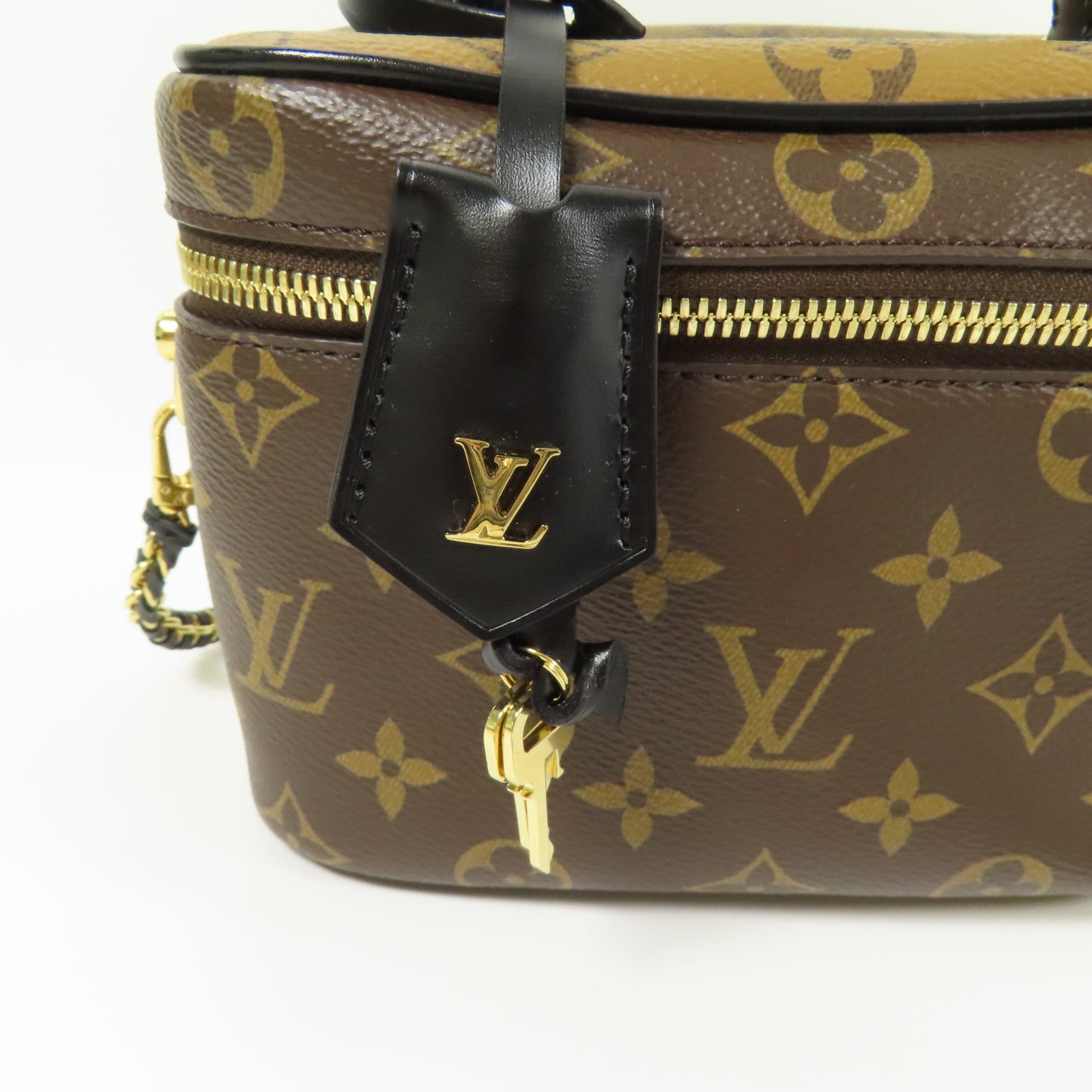 LOUIS VUITTON Monogram Reverse Vanity PM金扣手挽肩背兩用袋棕色