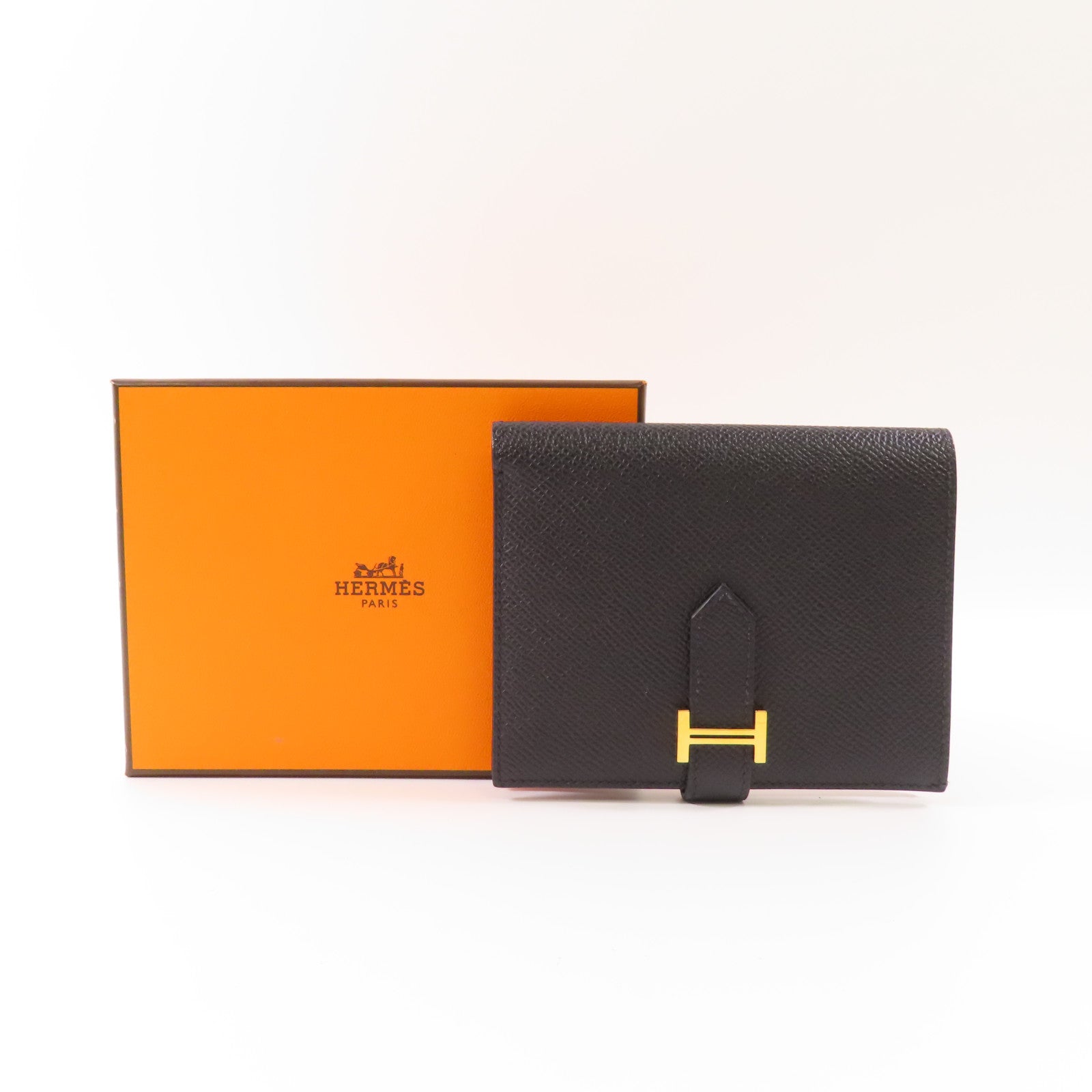 HERMES Epsom皮革Bearn Compact Wallet金扣錢包Noir