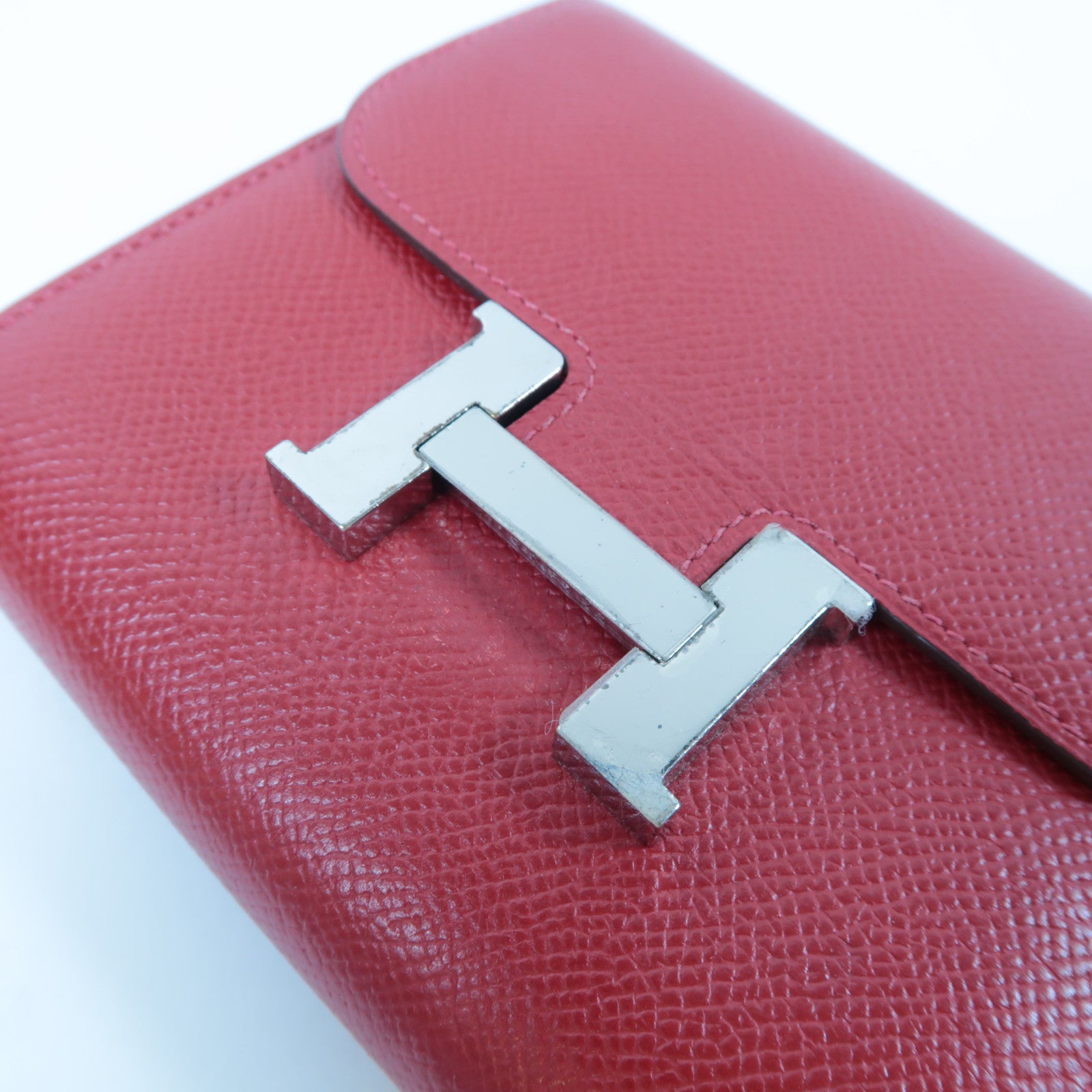 HERMES 【激減優惠】Epsom皮革Constance Wallet銀扣錢包紅色