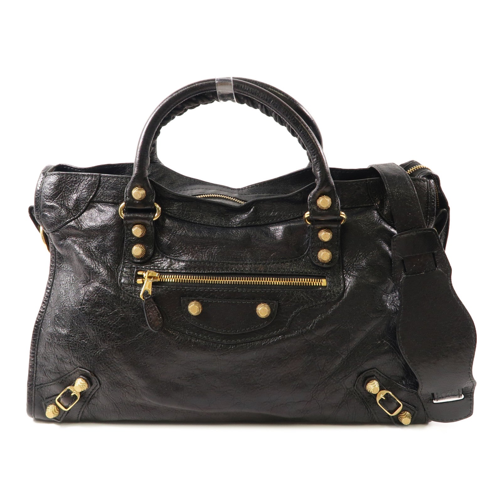BALENCIAGA 牛皮皮革City Bag金扣手挽肩背兩用袋黑色
