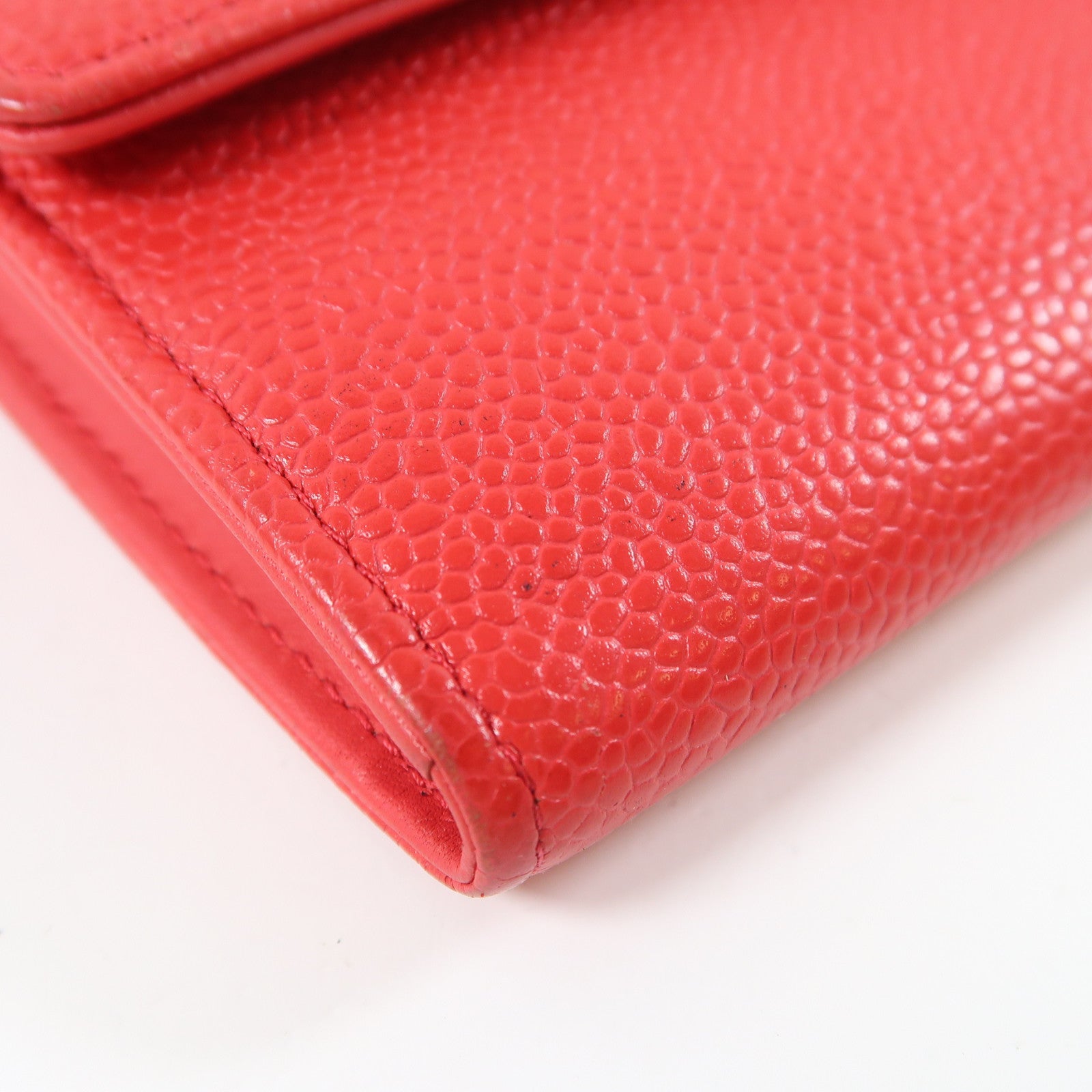 CHANEL Caviar皮革Long Wallet銀扣長錢包紅色