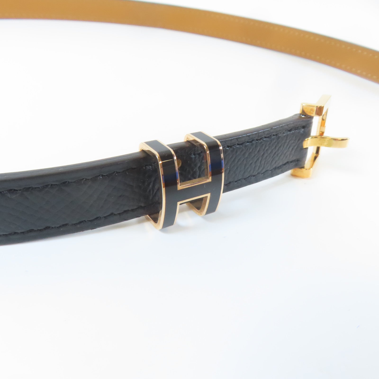 HERMES Veau Epsom皮革Pop H Belt金扣皮帶黑色