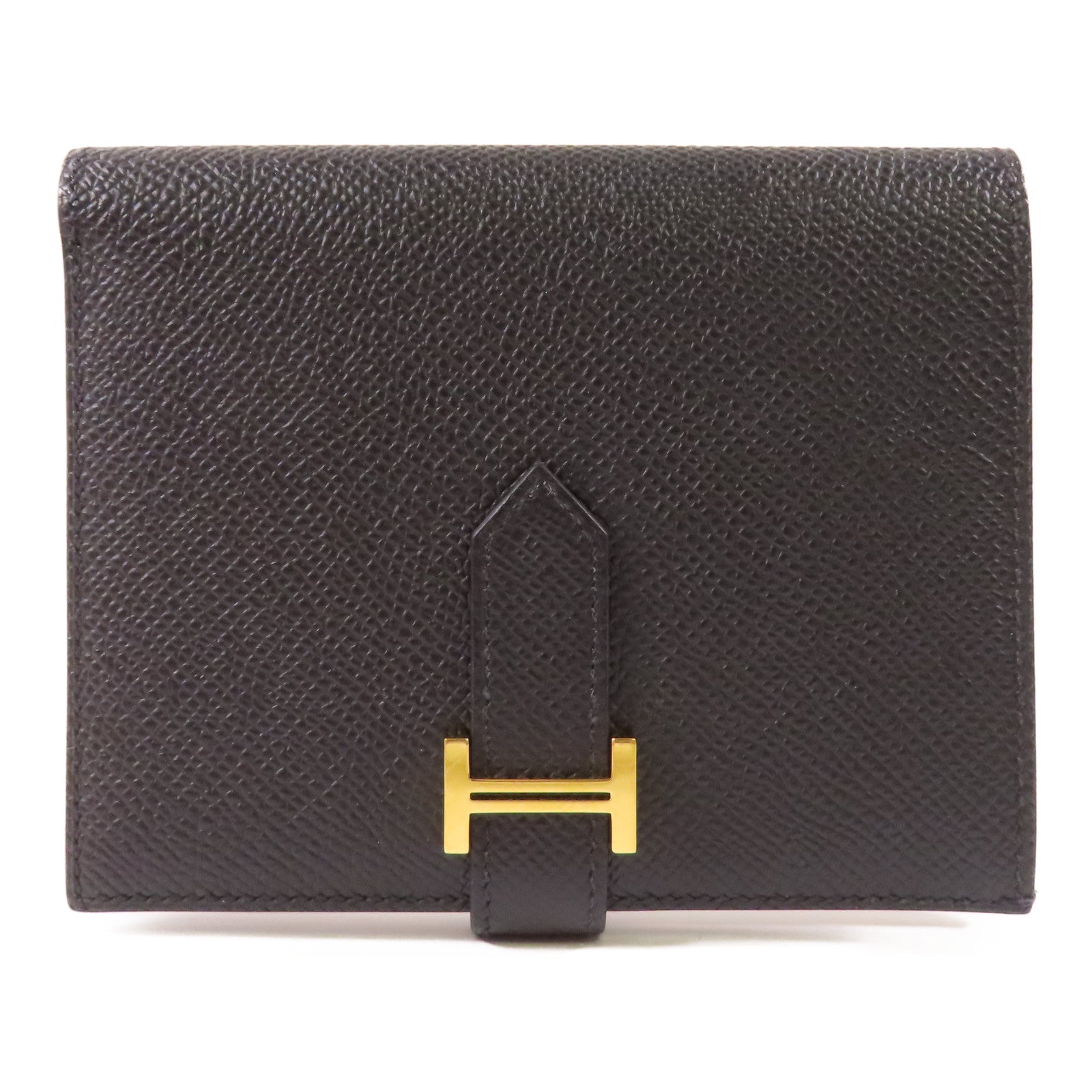 HERMES Epsom皮革Bearn Compact Wallet金扣錢包Noir