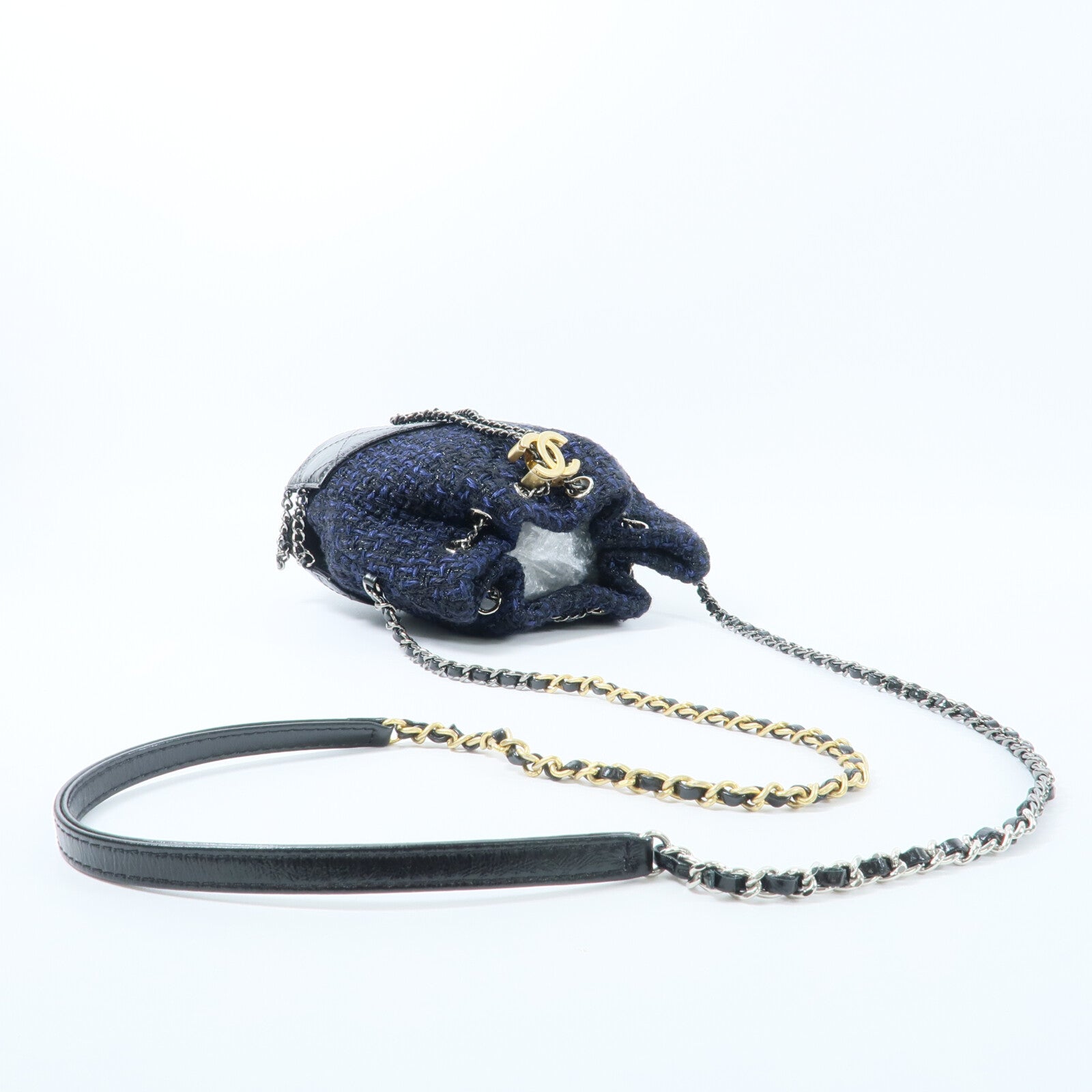 CHANEL 牛皮皮革/Tweed Small Gabrielle Bucket鏈帶肩背袋