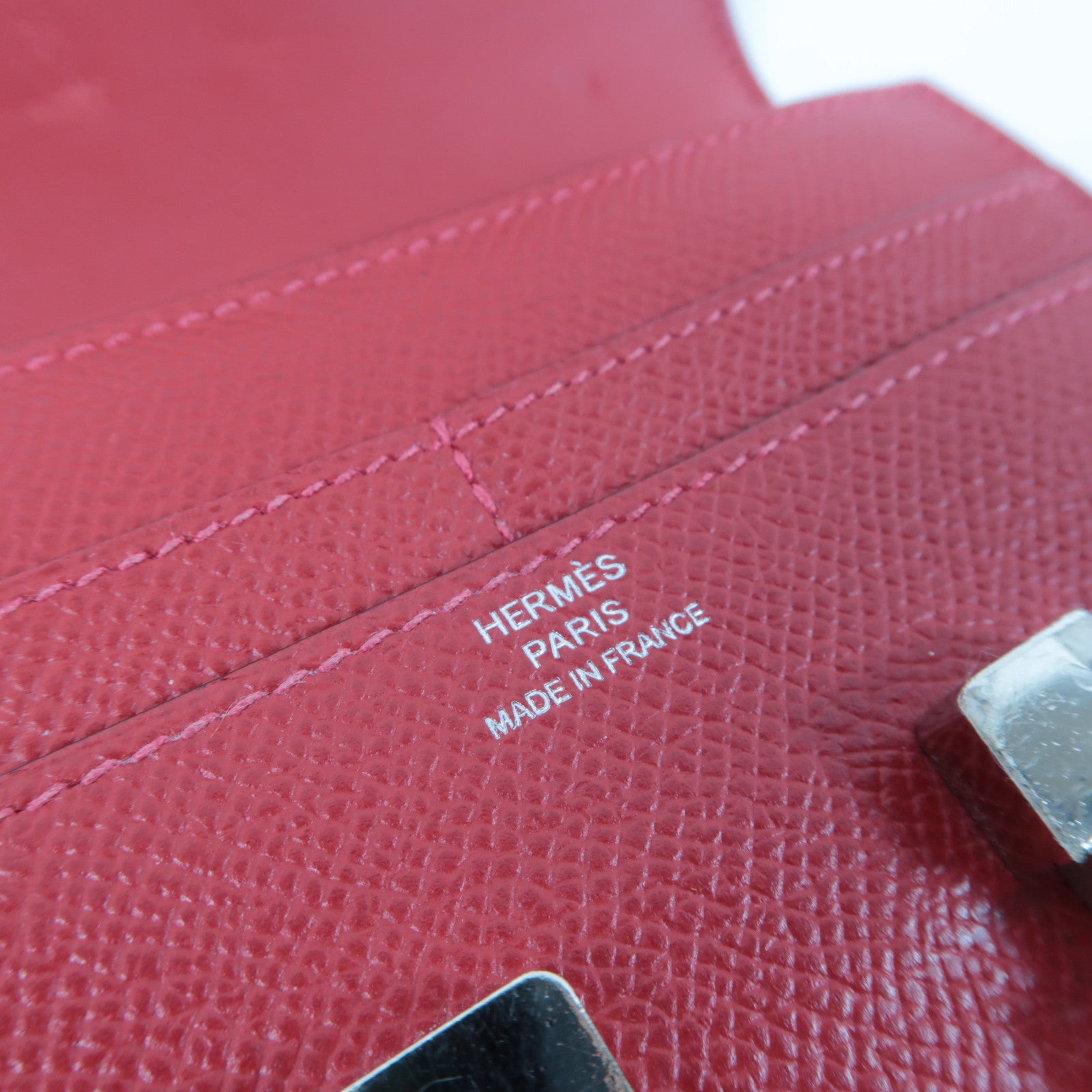 HERMES 【激減優惠】Epsom皮革Constance Wallet銀扣錢包紅色