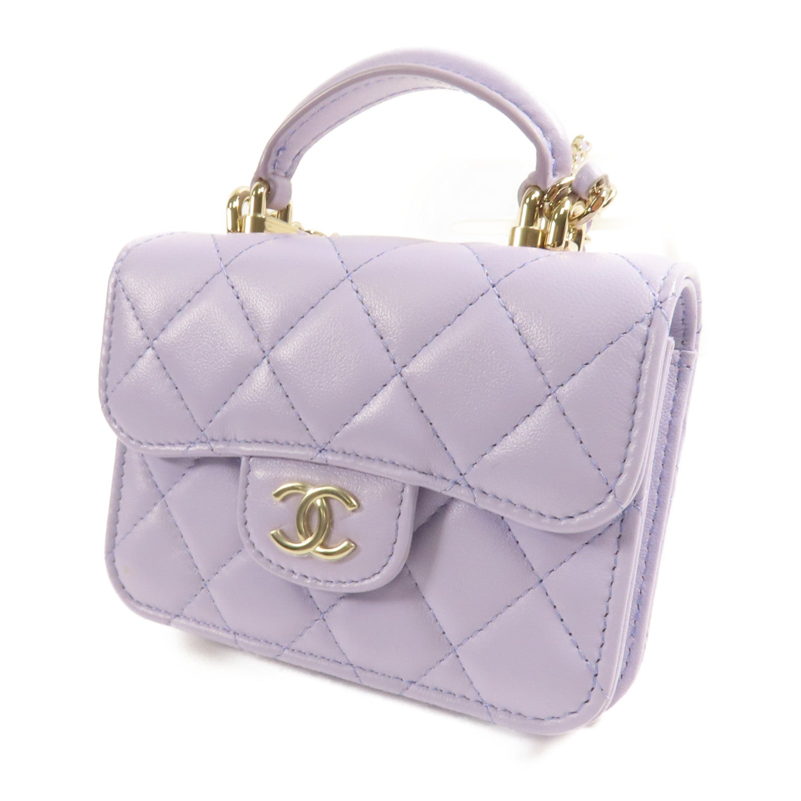 CHANEL 羊皮皮革Shoulder Bag金扣鏈帶手挽肩背兩用袋