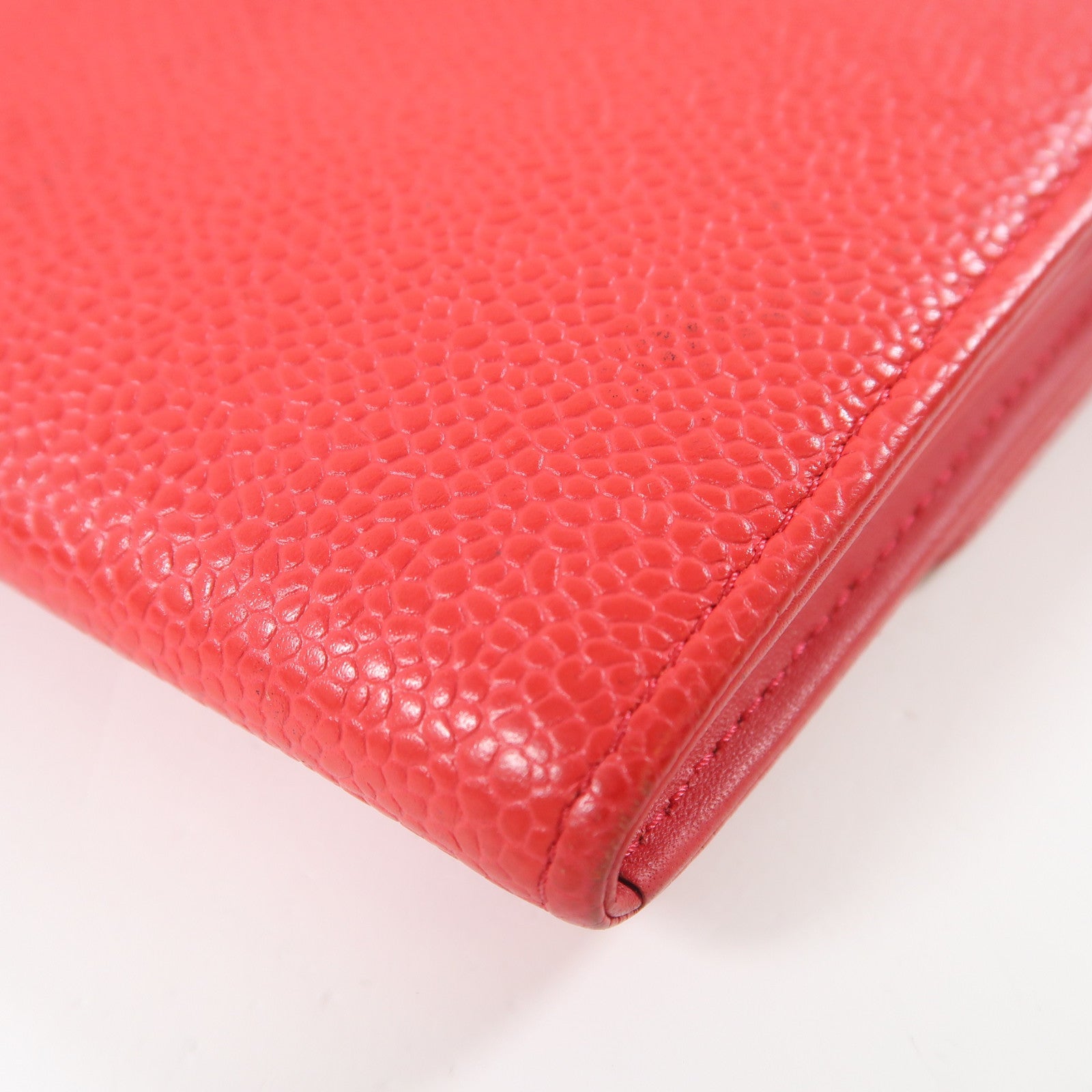 CHANEL Caviar皮革Long Wallet銀扣長錢包紅色
