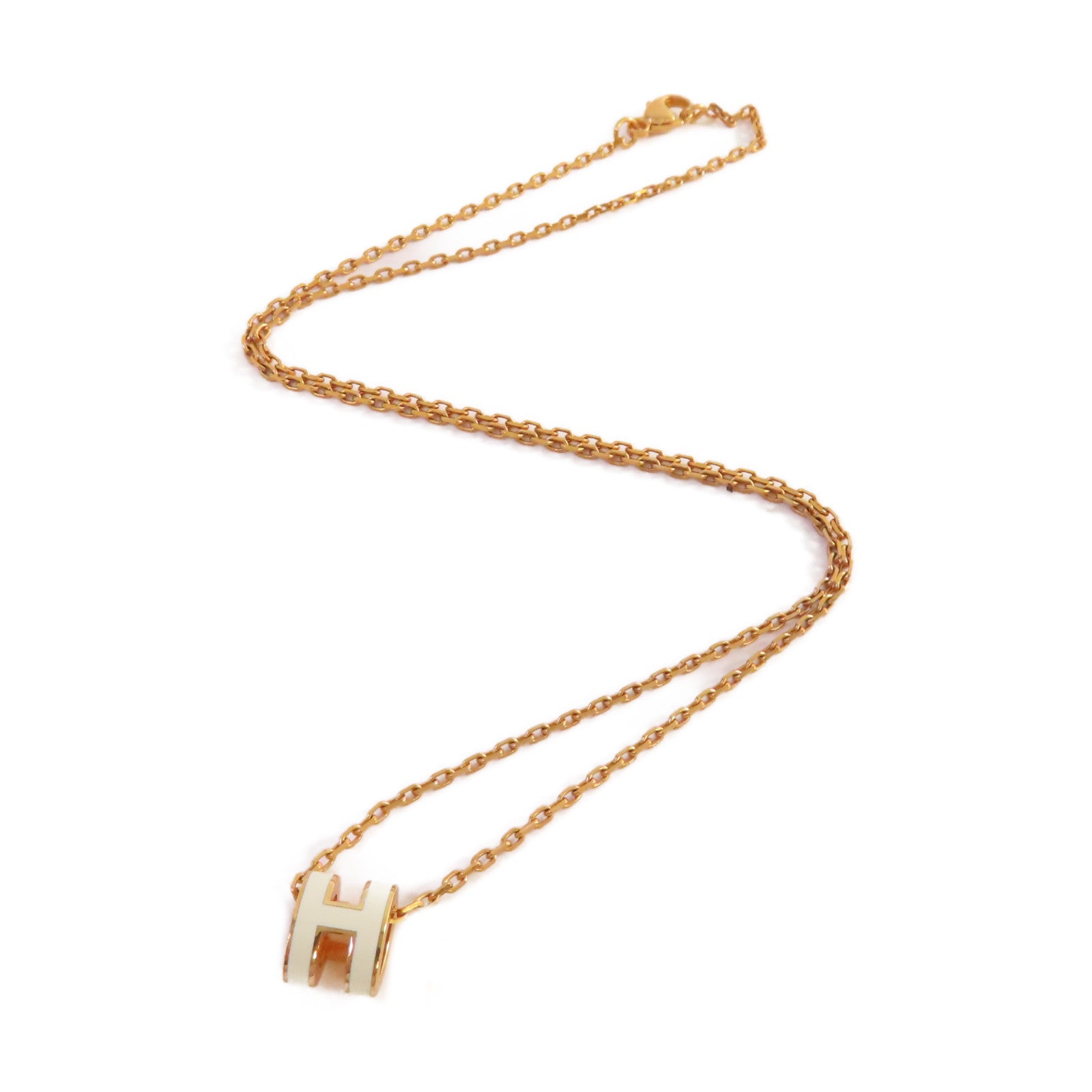 HERMES 金屬/琺瑯Mini Pop H Necklace耳環Nata奶茶色/金色