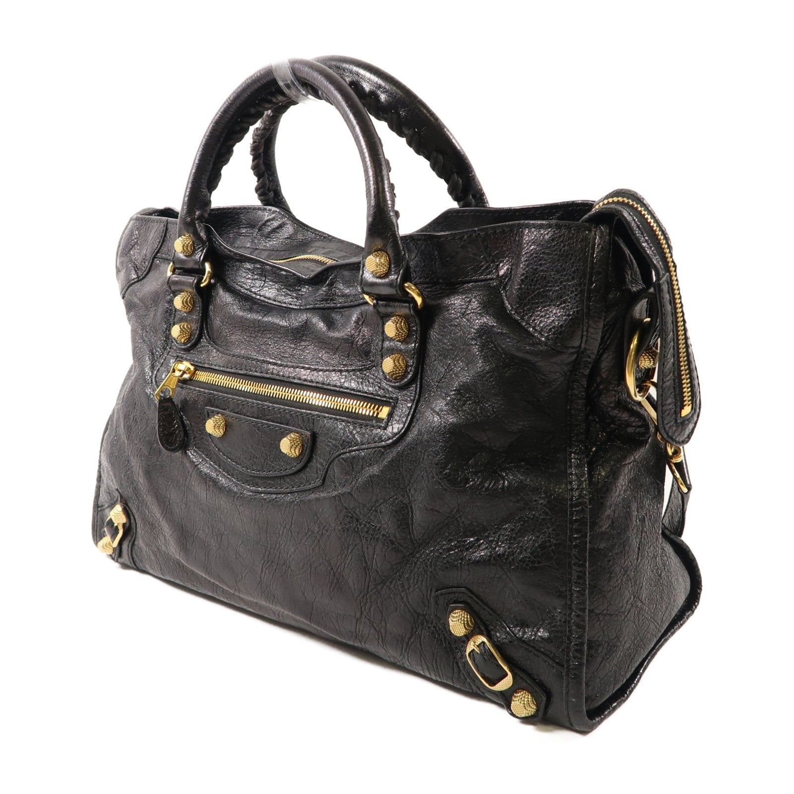 BALENCIAGA 牛皮皮革City Bag金扣手挽肩背兩用袋黑色