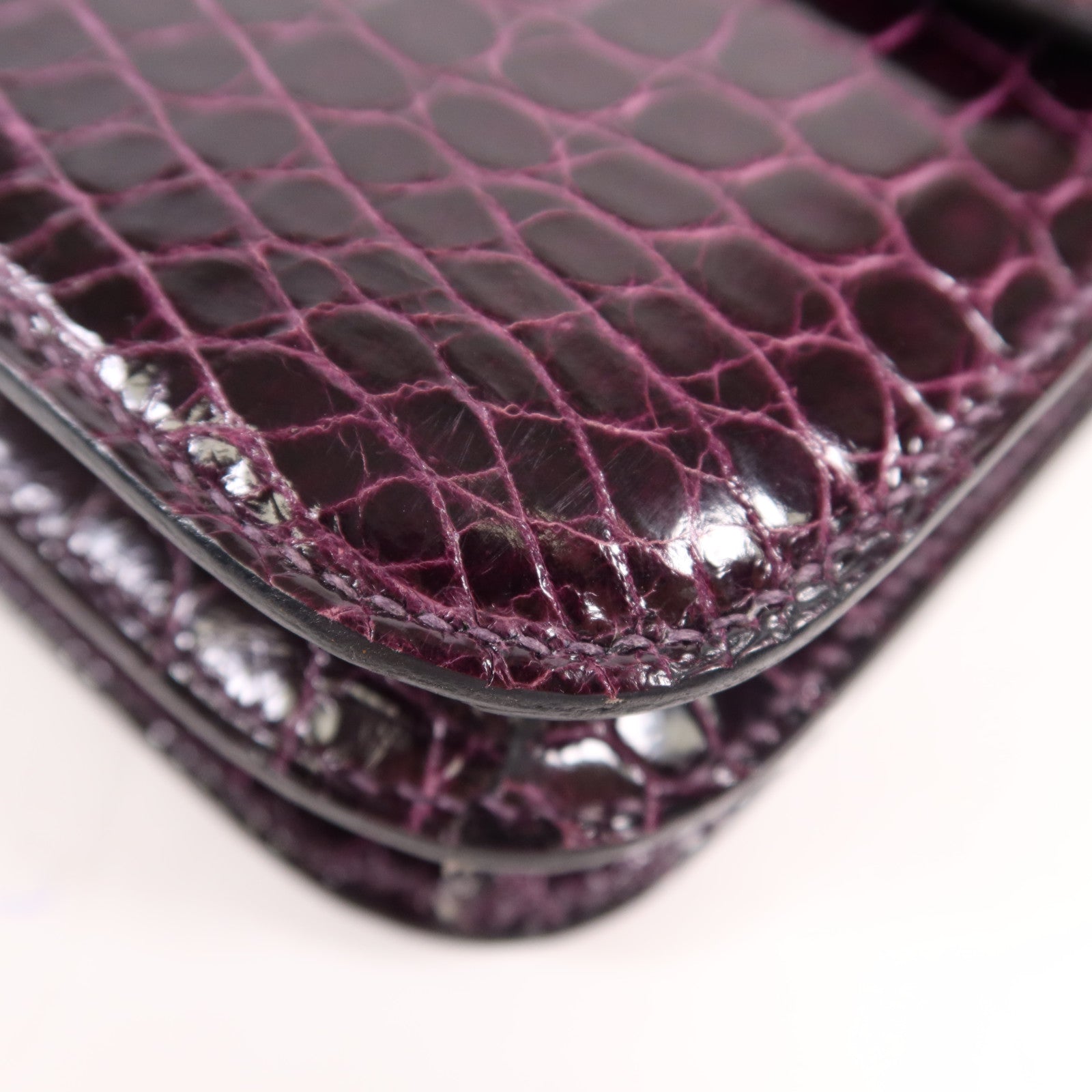 HERMES 鱷魚皮革Constance Elan銀扣肩背袋Amethyst