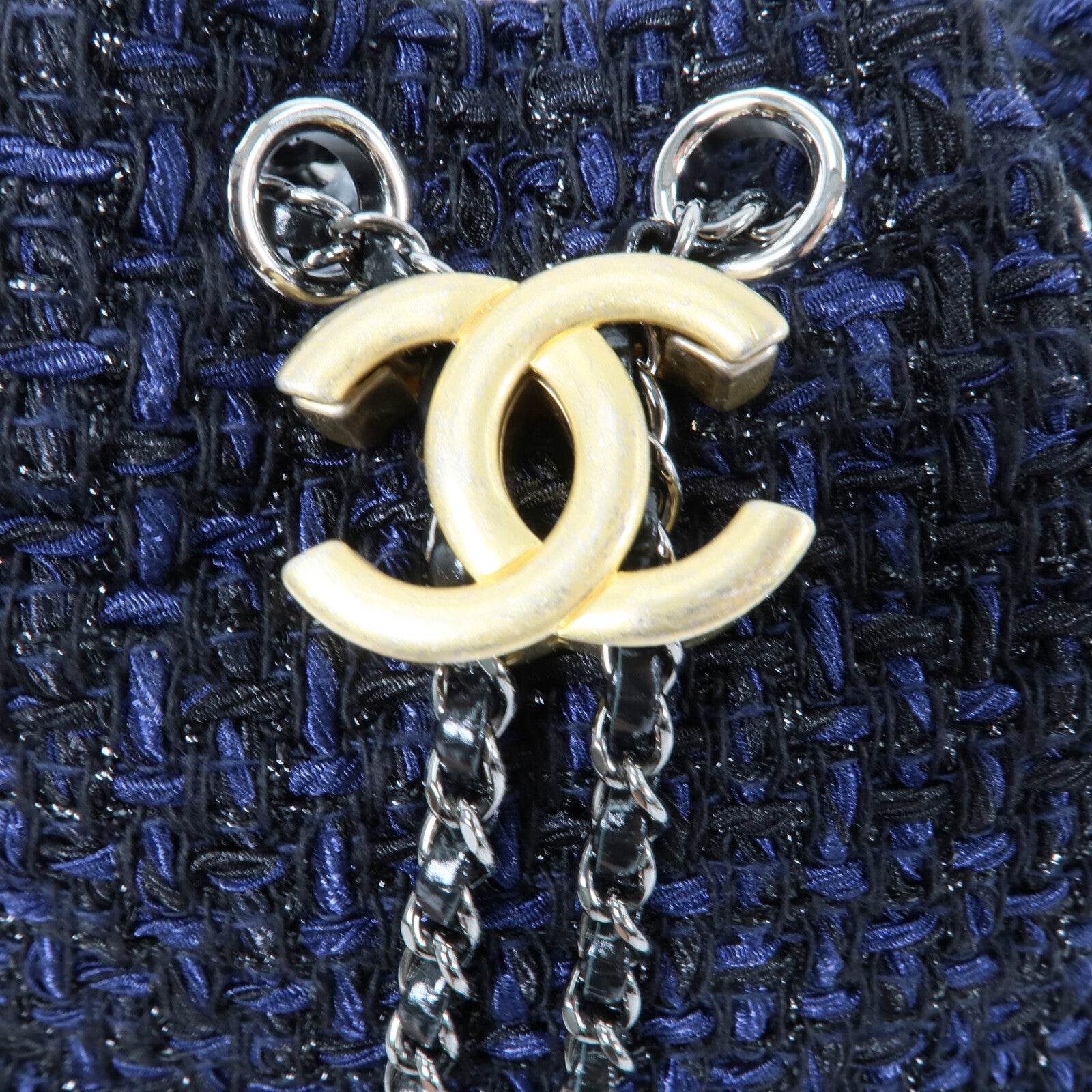 CHANEL 牛皮皮革/Tweed Small Gabrielle Bucket鏈帶肩背袋