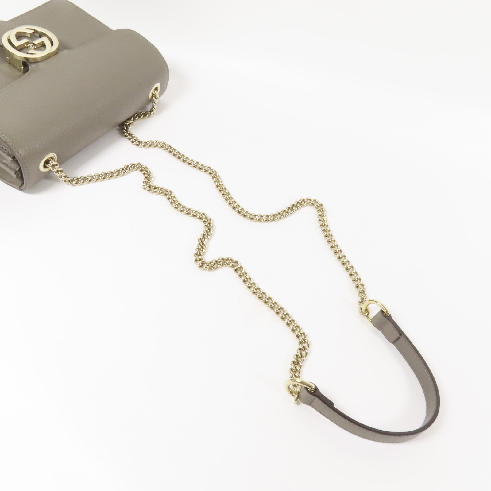 GUCCI 牛皮皮革Interlocking G金扣鏈帶肩背袋