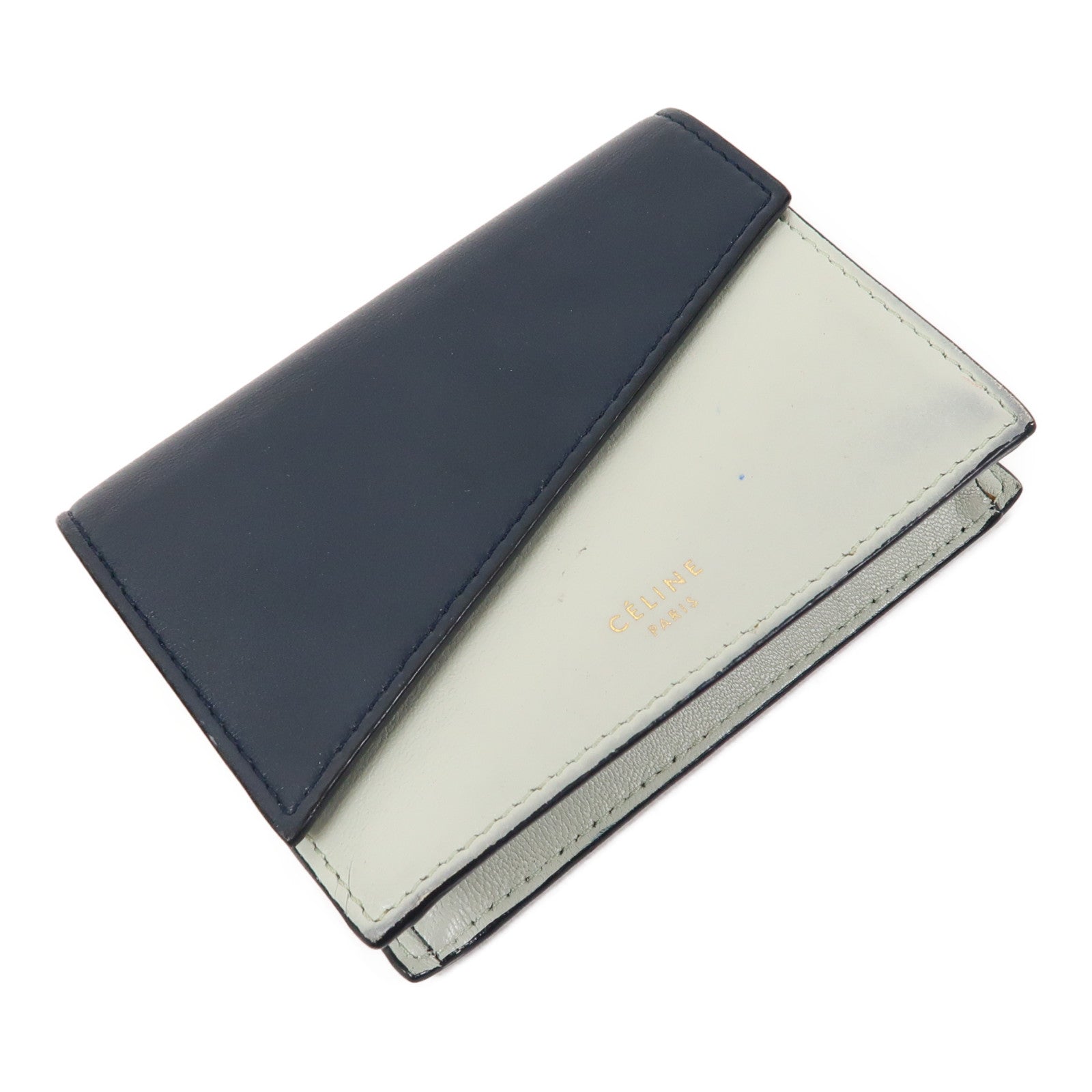 CELINE 牛皮皮革Card Case金扣卡片套藍色