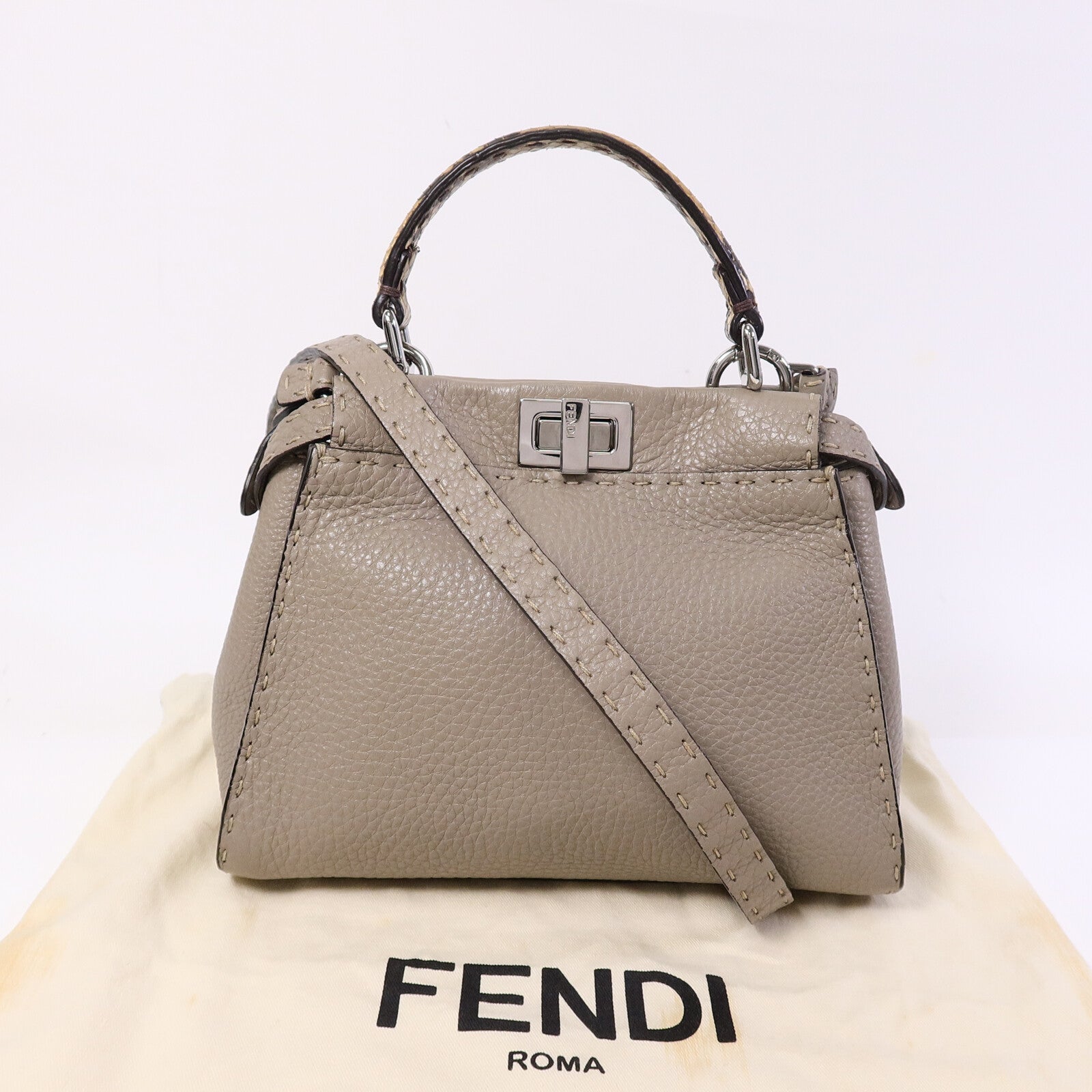 FENDI 牛皮皮革/蛇皮皮革Peekaboo Min手挽肩背兩用袋