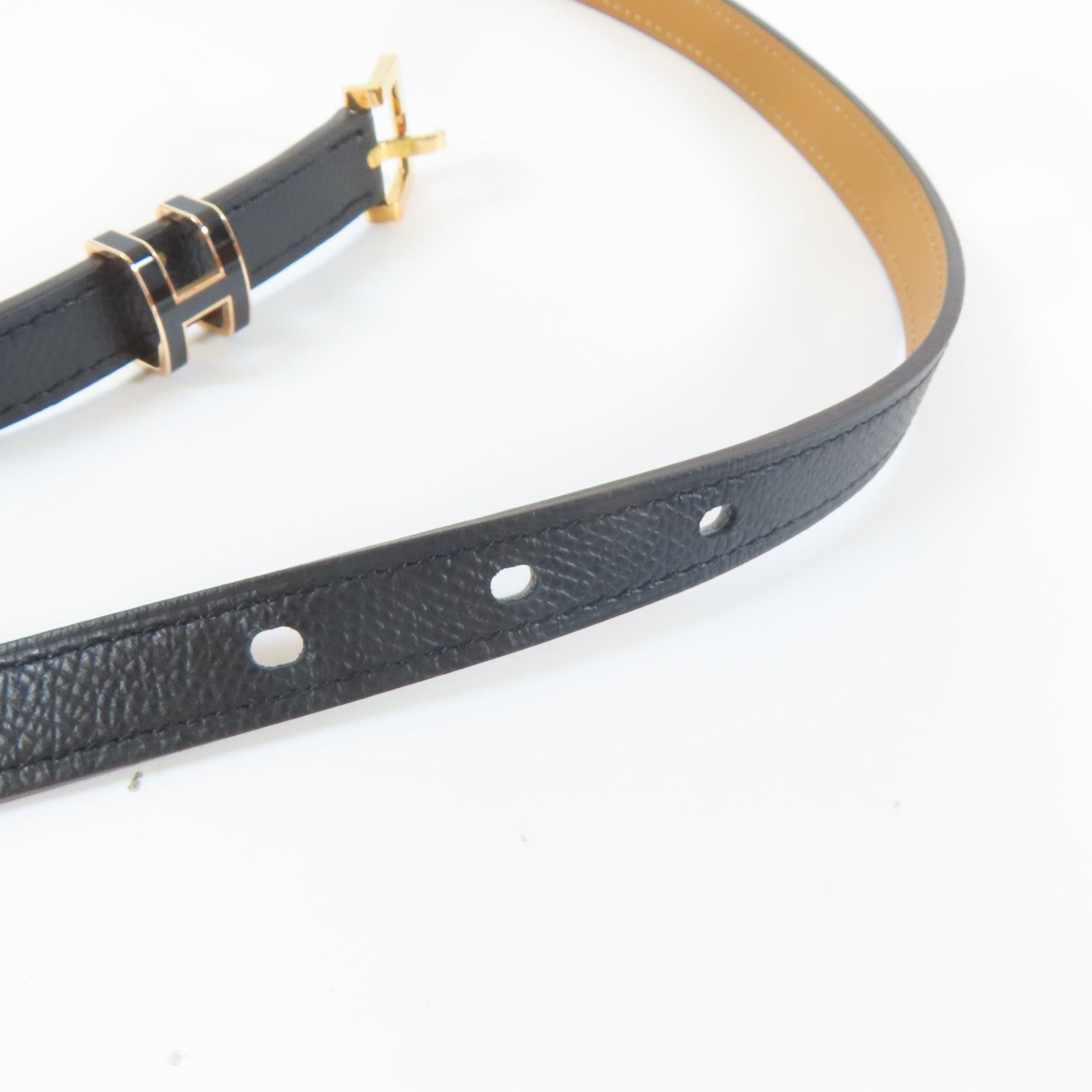 HERMES Veau Epsom皮革Pop H Belt金扣皮帶黑色