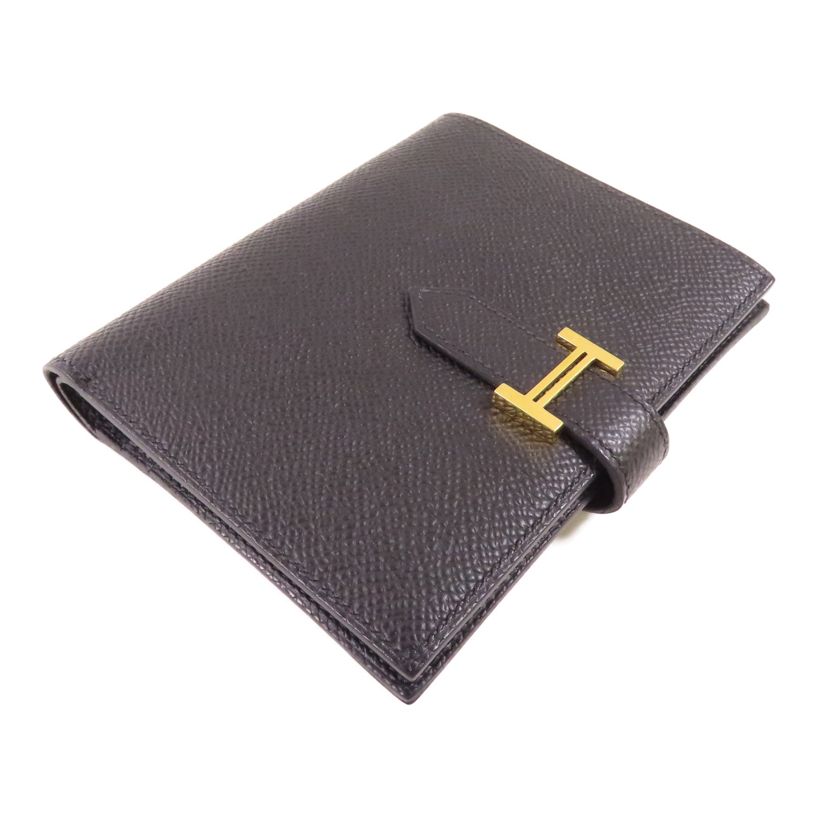 HERMES Epsom皮革Bearn Compact Wallet金扣錢包Noir