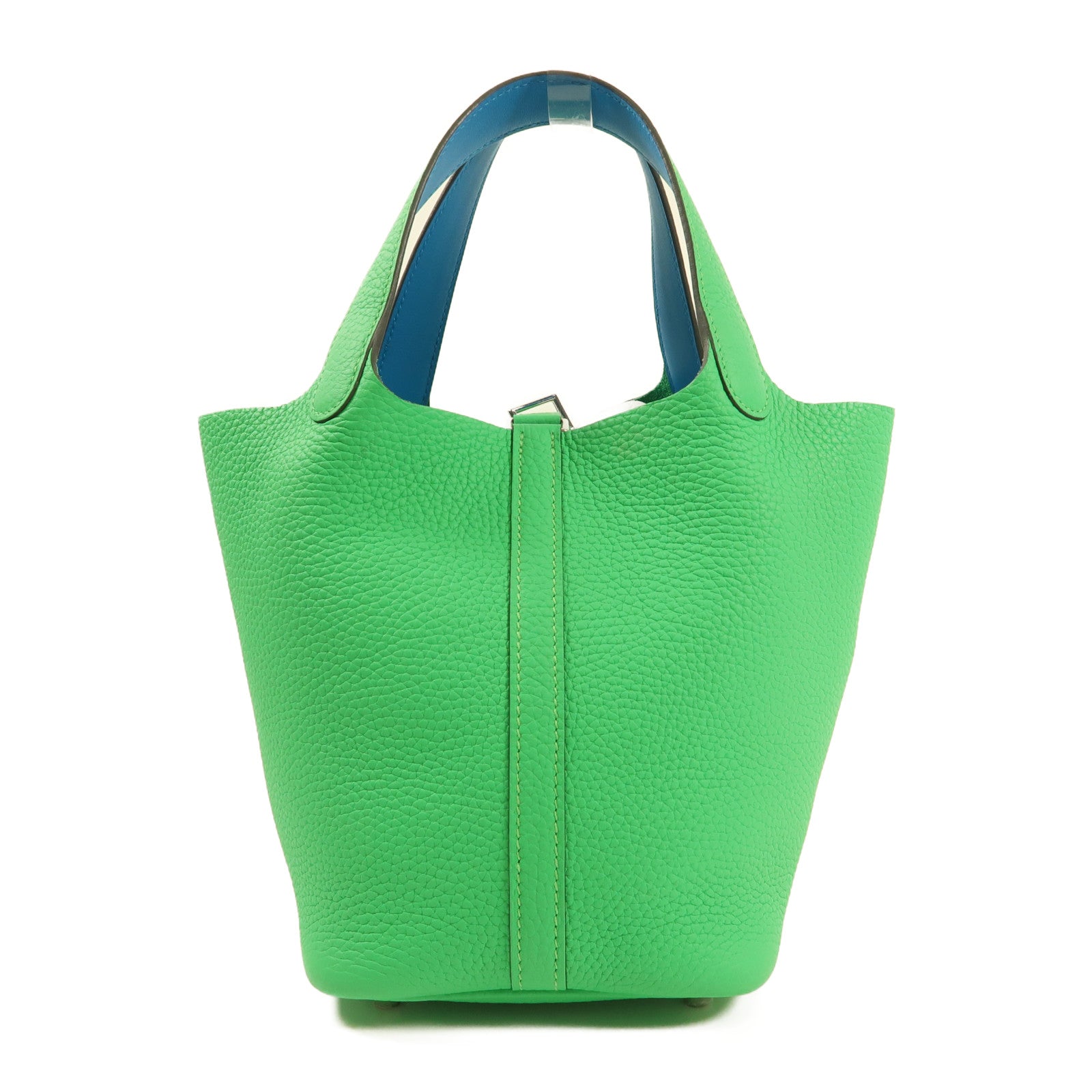HERMES Clemence皮革Picotin PM銀扣手挽袋Vert Comic綠色