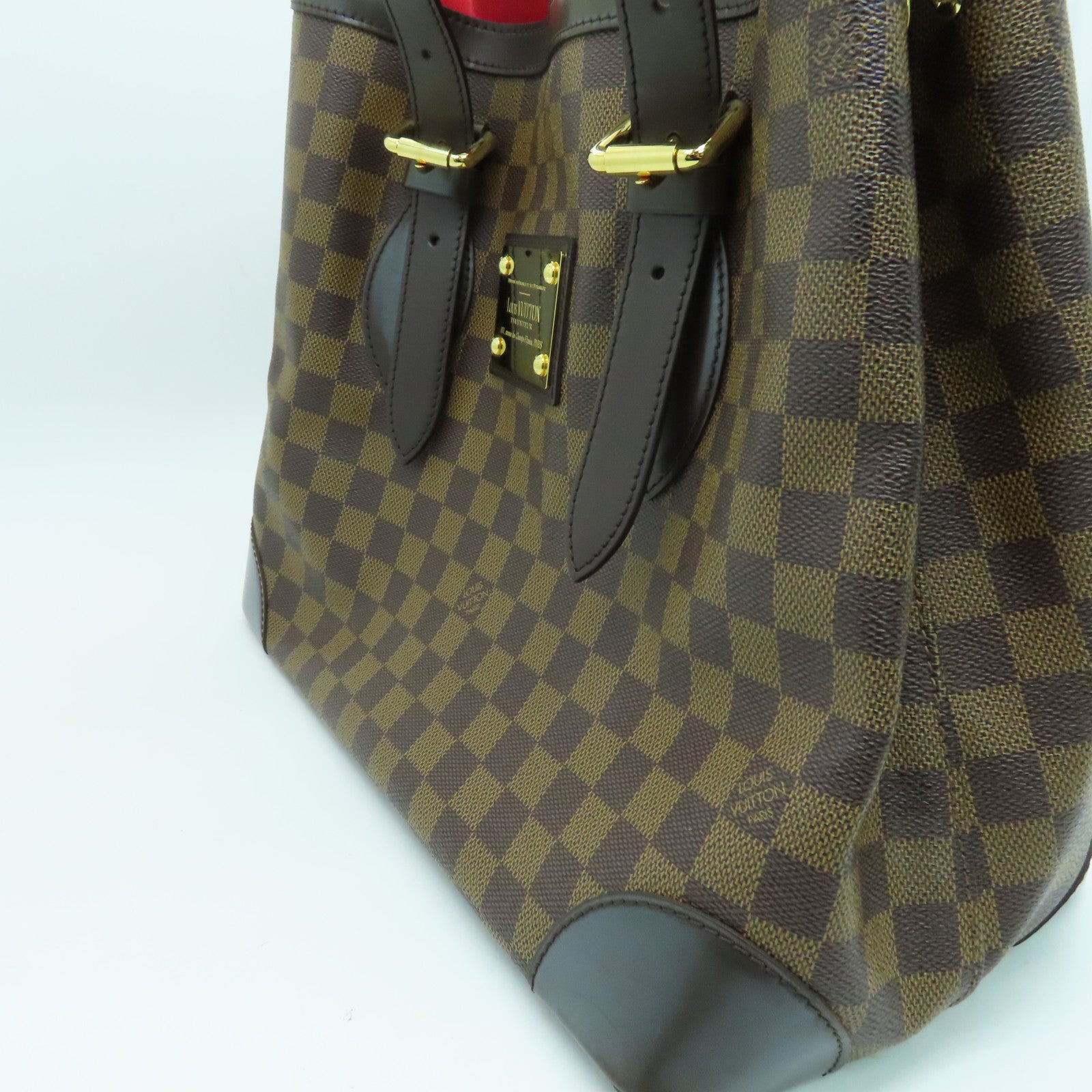 LOUIS VUITTON Damier Hampstead MM gold buckle handle bag brown
