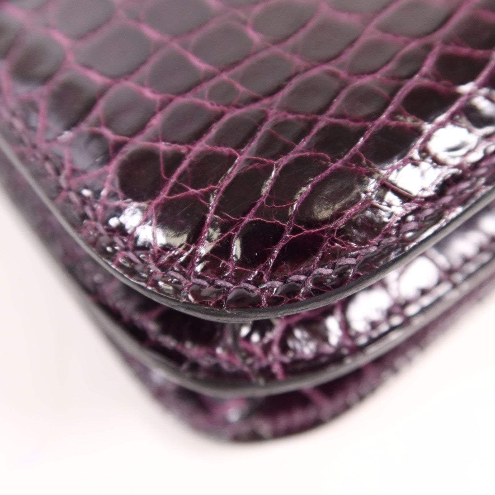 HERMES 鱷魚皮革Constance Elan銀扣肩背袋Amethyst