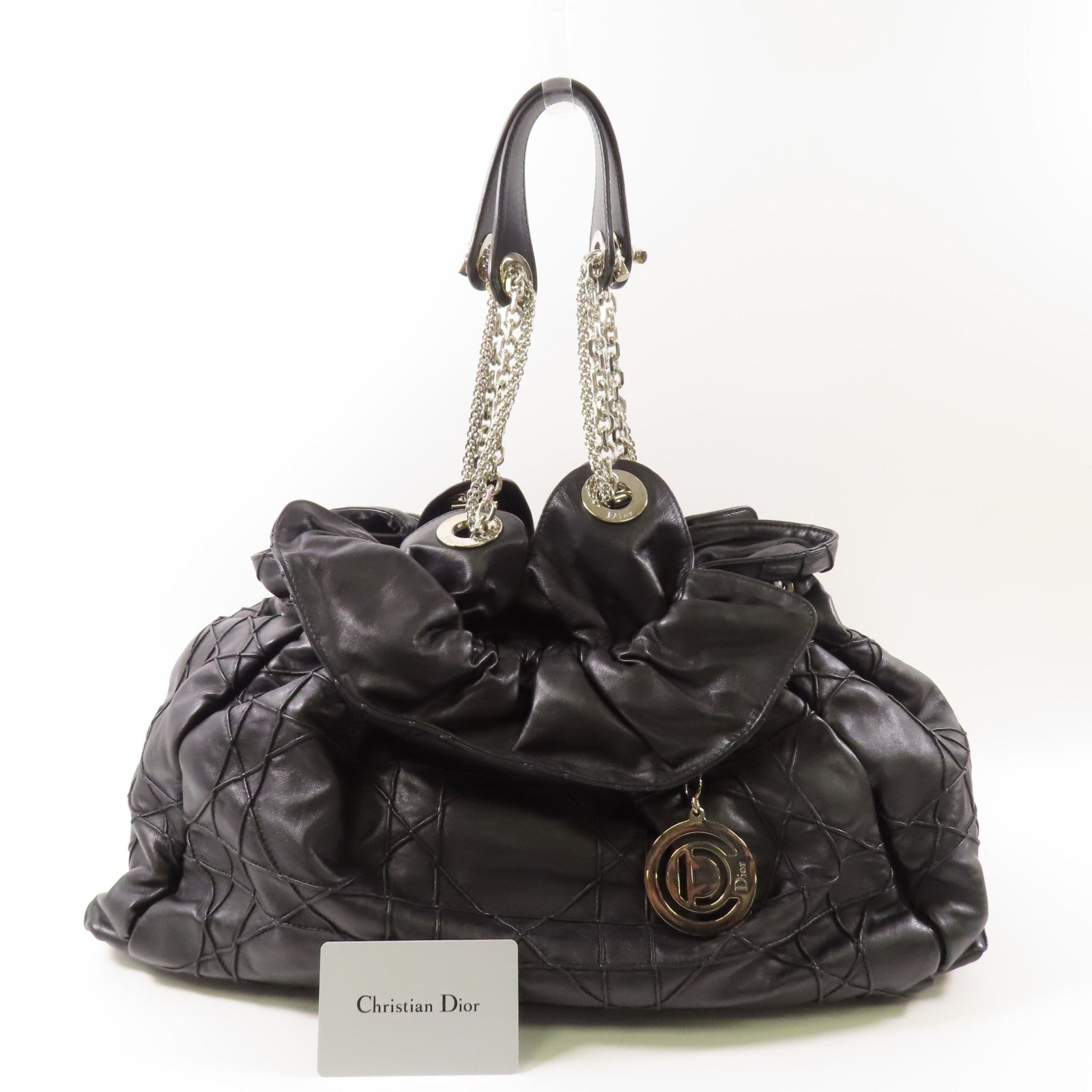 Dior 皮革Shoulder Bag銀扣鏈帶肩背袋黑色