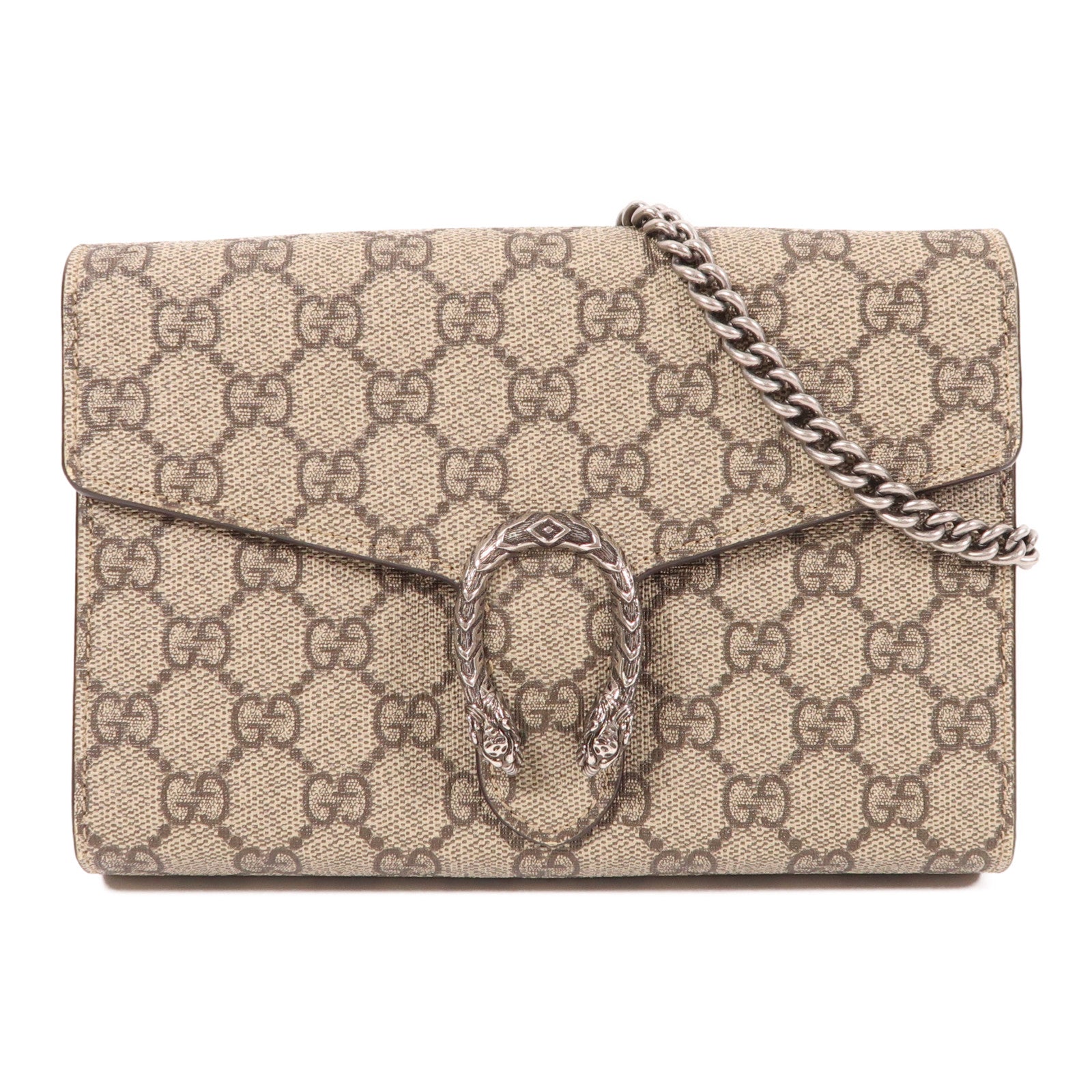 GUCCI 塗層帆布Dionysus Wallet On Chain銀扣鏈帶肩背袋